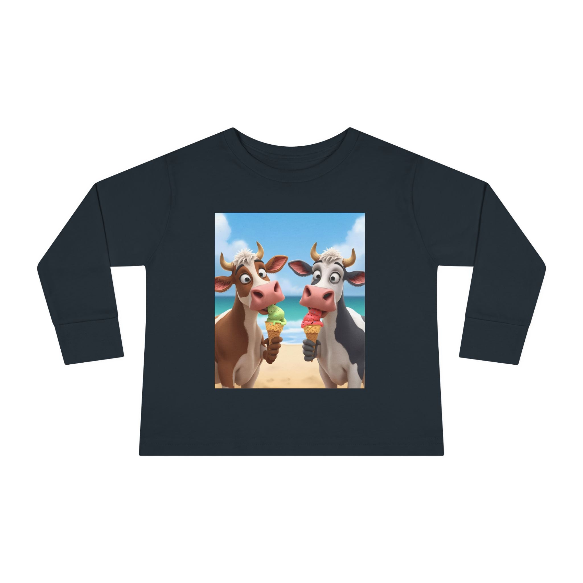 Beachy Cow Toddler Long Sleeve Tee, Cute Cows T-shirt, Kids Summer Tee, Farm Animal Shirt, Toddler Graphic Top, Fun Childrens Apparel