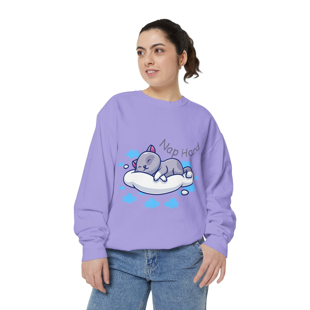 Cozy Cat Nap Hard Unisex Garment-Dyed Sweatshirt