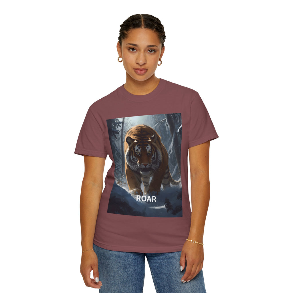 Tiger Roar Snow Unisex T-Shirt, Animal Lover Gift, Wildlife Tee, Casual Wear, Adventure Shirt, Nature Inspired Apparel