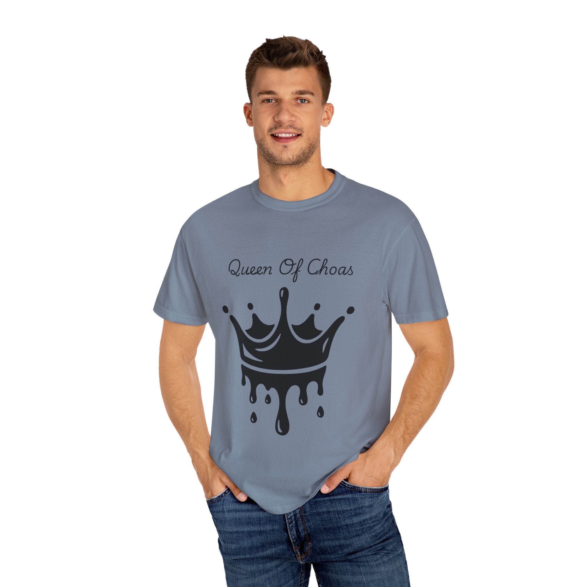 Queen of Chaos Unisex Garment-Dyed T-Shirt, Gift for Her, Casual Wear, Birthday Gift, Trendy Graphic Tee, Fun Statement Shirt