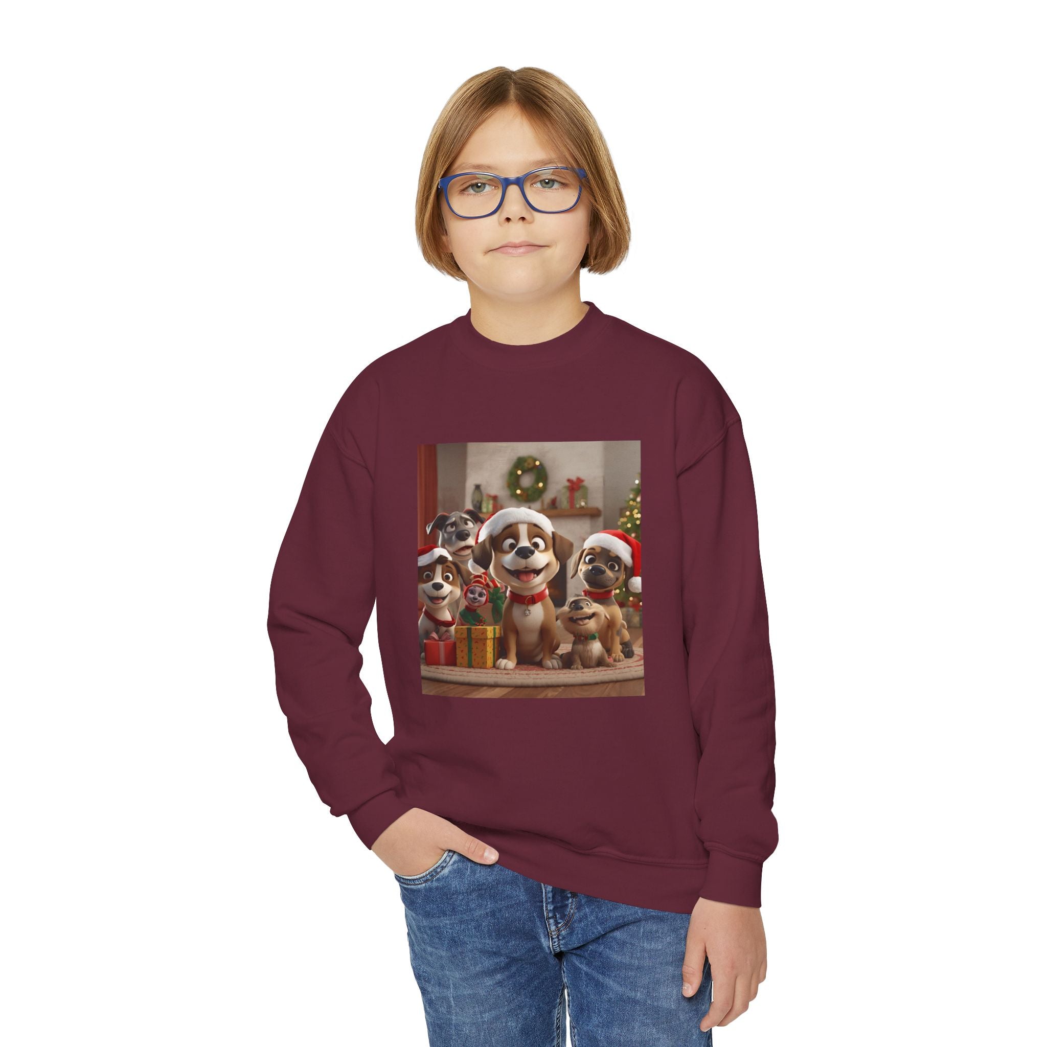 Cute Christmas Festive Dogs Youth Crewneck Sweatshirt
