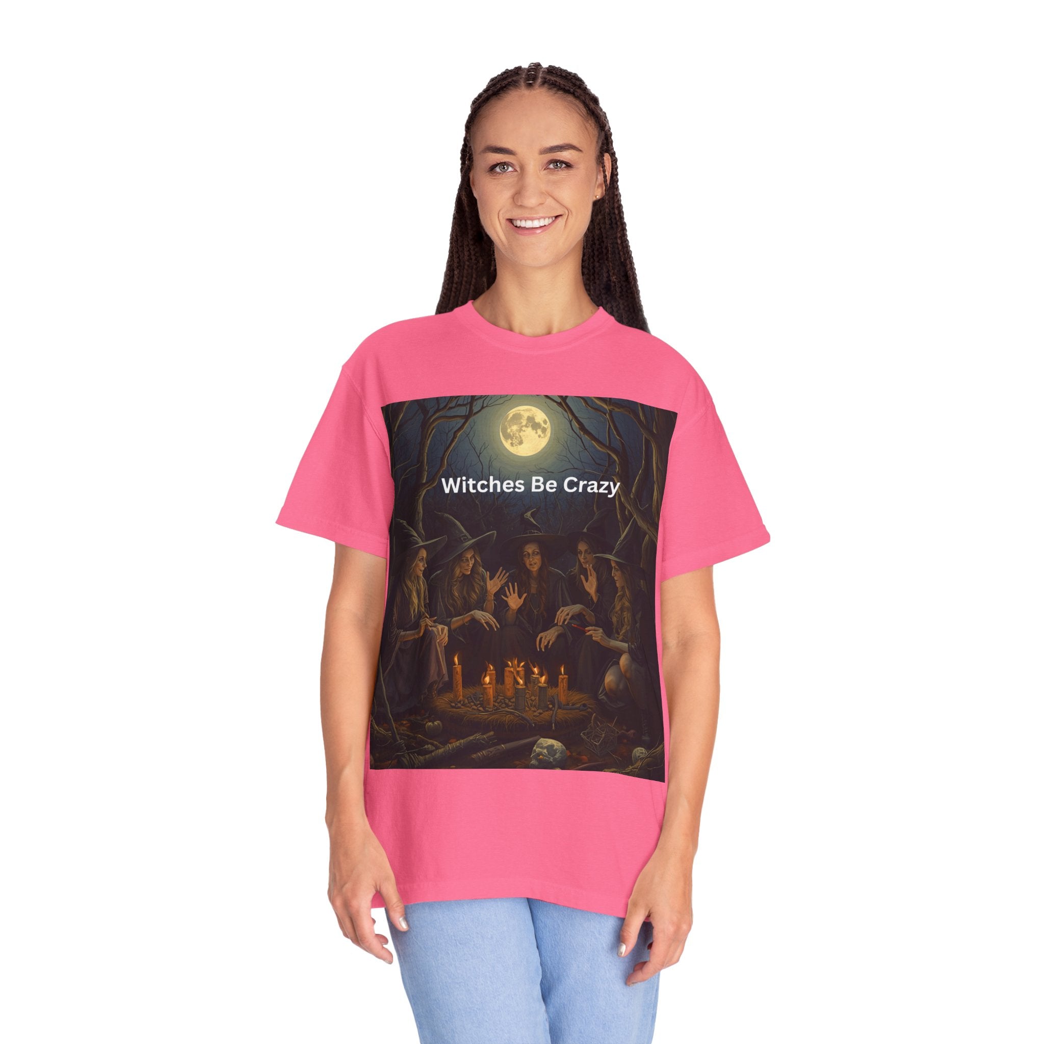 Spooky Halloween Witches Be Crazy T-shirt, Unisex Garment-Dyed Tee for Witchy Vibes, Halloween, Gift for Witches, Casual Wear, Cozy Outfit
