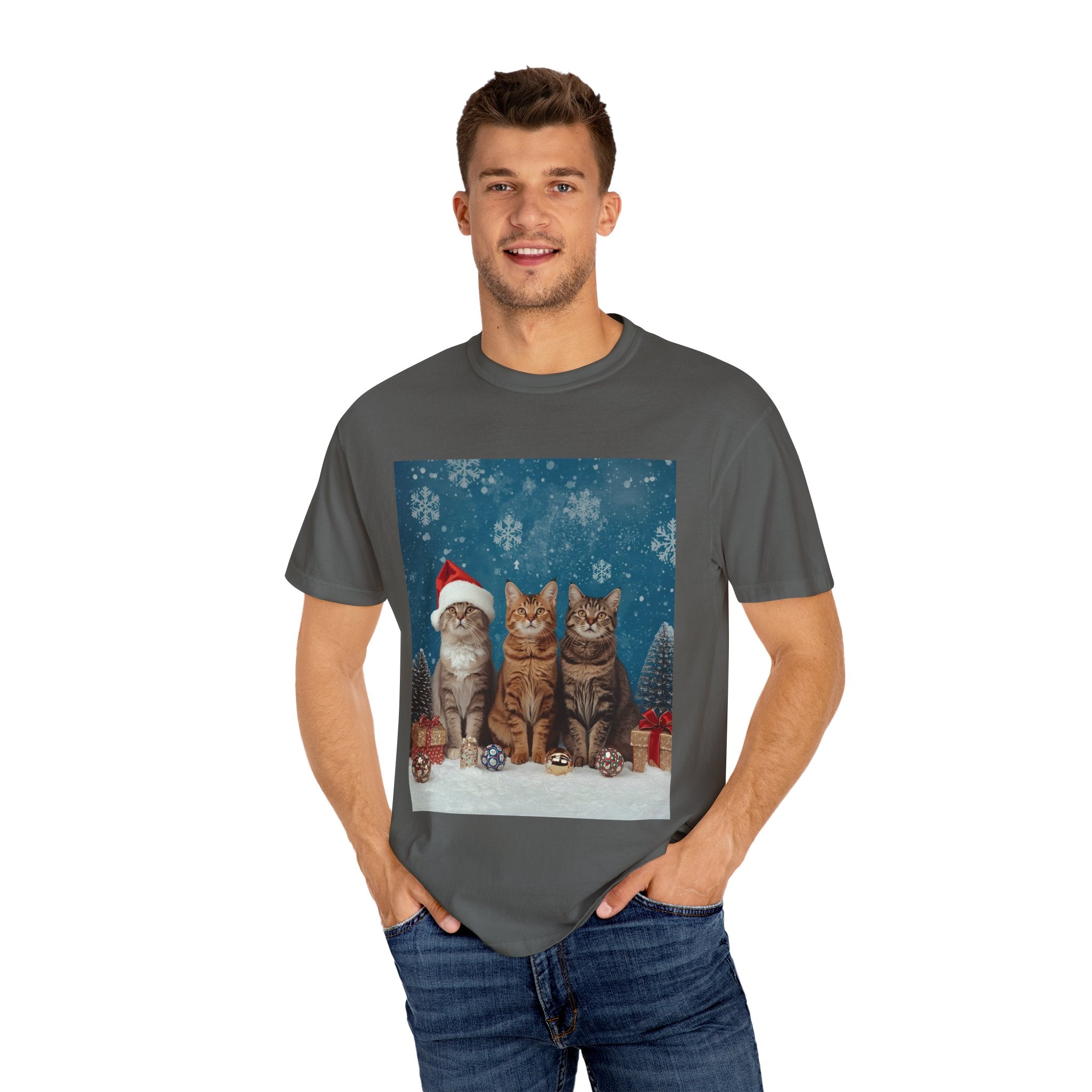 Cute Christmas Festive Cat Christmas T-Shirt, Holiday Shirt, Gift for Cat Lovers, Winter Apparel, Unisex Tee
