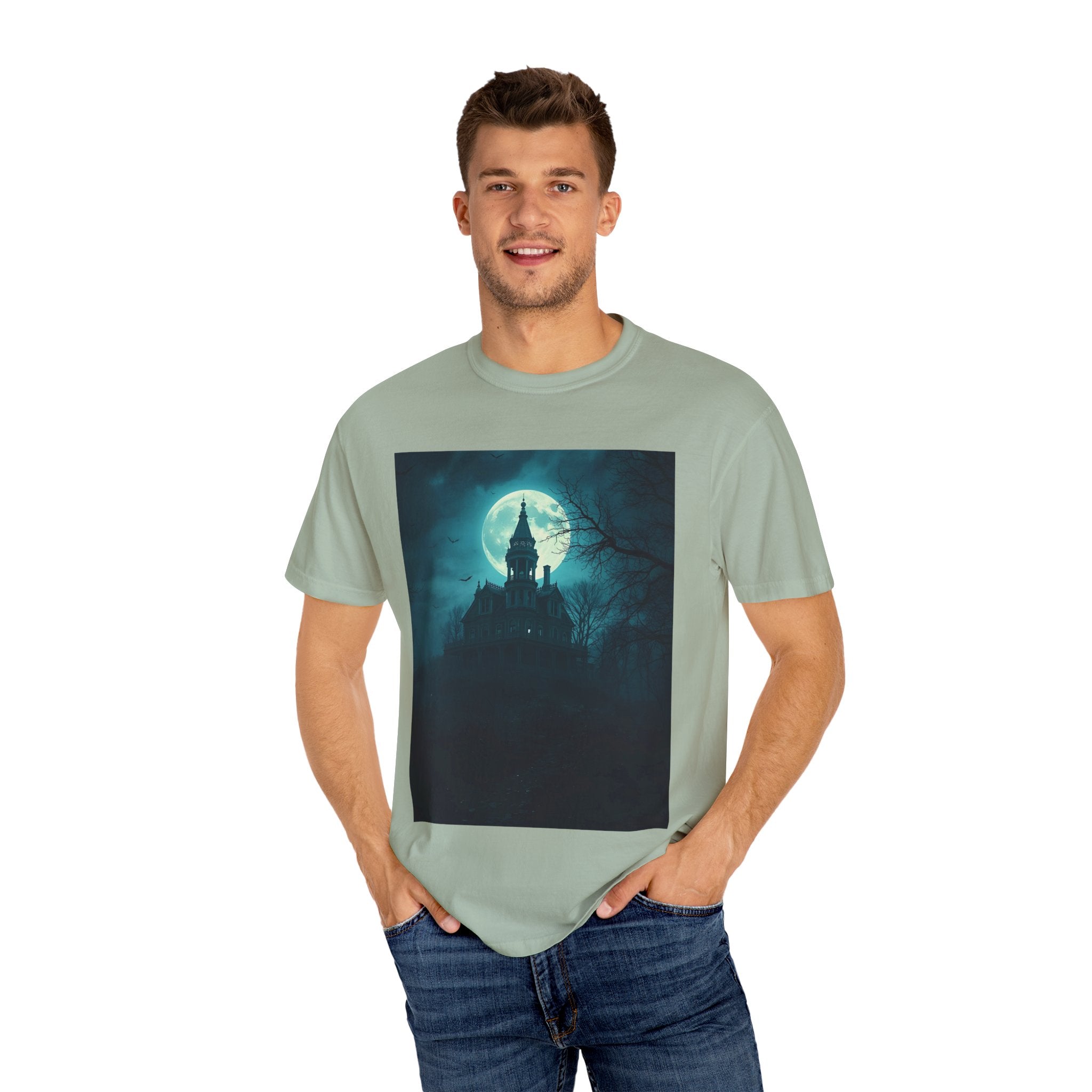 Haunted Moonlit Castle Unisex T-shirt, Gothic Tee, Halloween Apparel, Vintage Style Shirt, Alternative Fashion, Spooky Gift