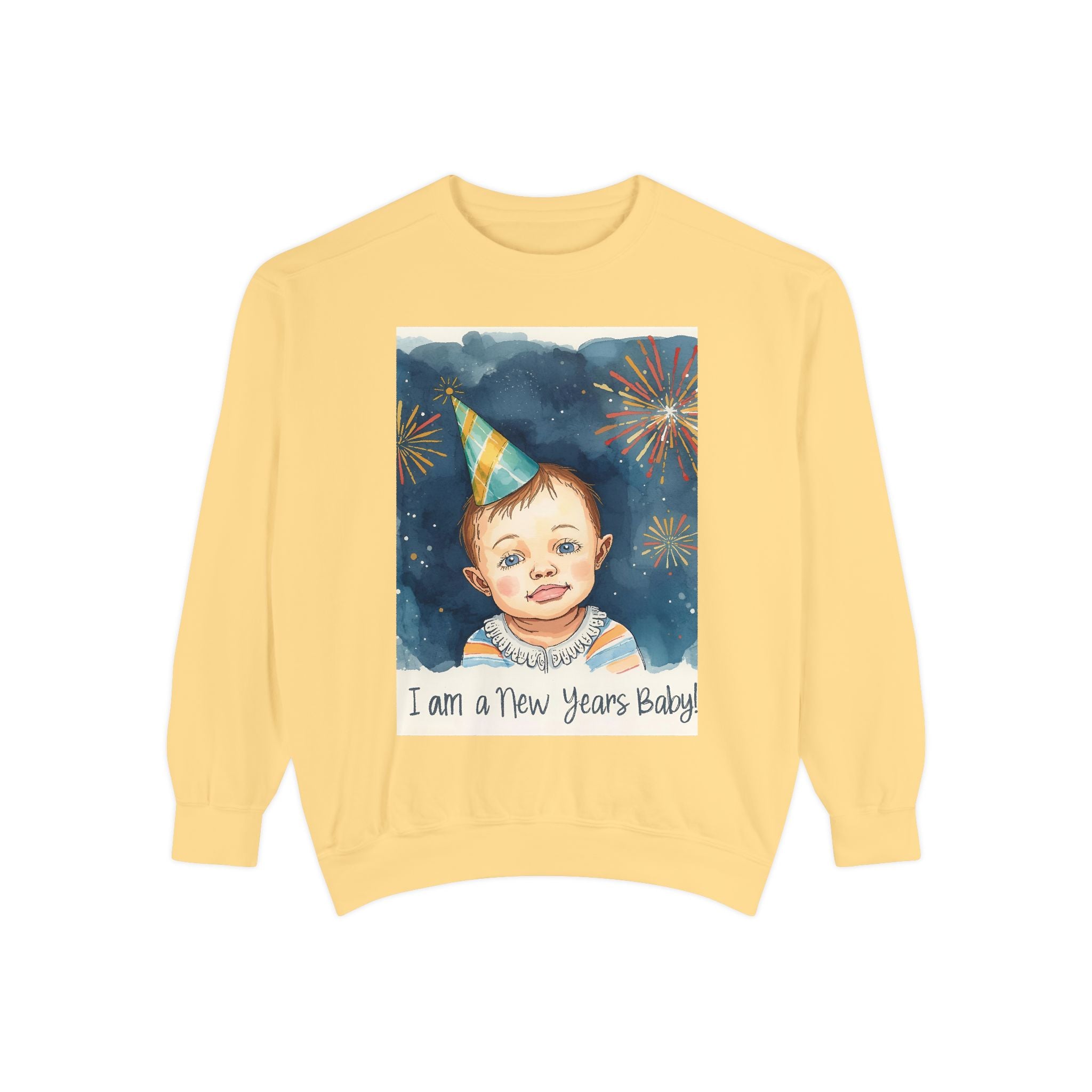 New Year's Baby Sweatshirt, Unisex Garment-Dyed Sweatshirt, Cute New Year Outfit, Holiday Gift, Baby Celebration Wear, Cozy Party Sweater