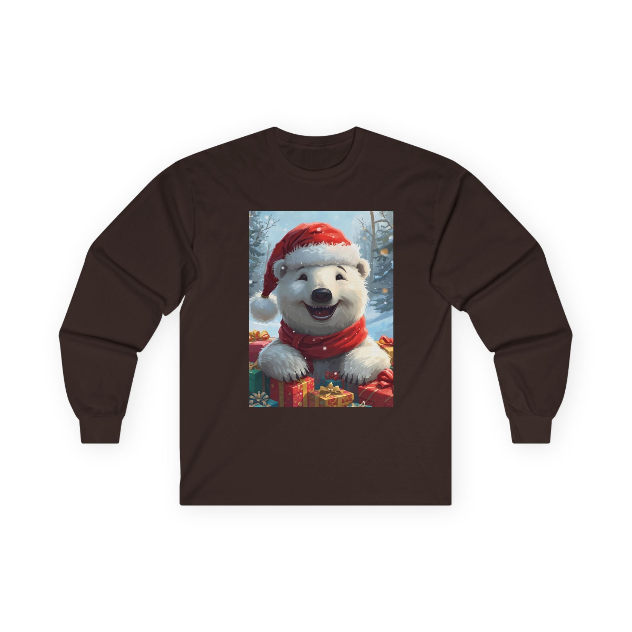 Christmas Polar Bear Long Sleeve Tee, Cozy Holiday Shirt, Unisex Winter Wear, Christmas Gift, Cute Animal Apparel