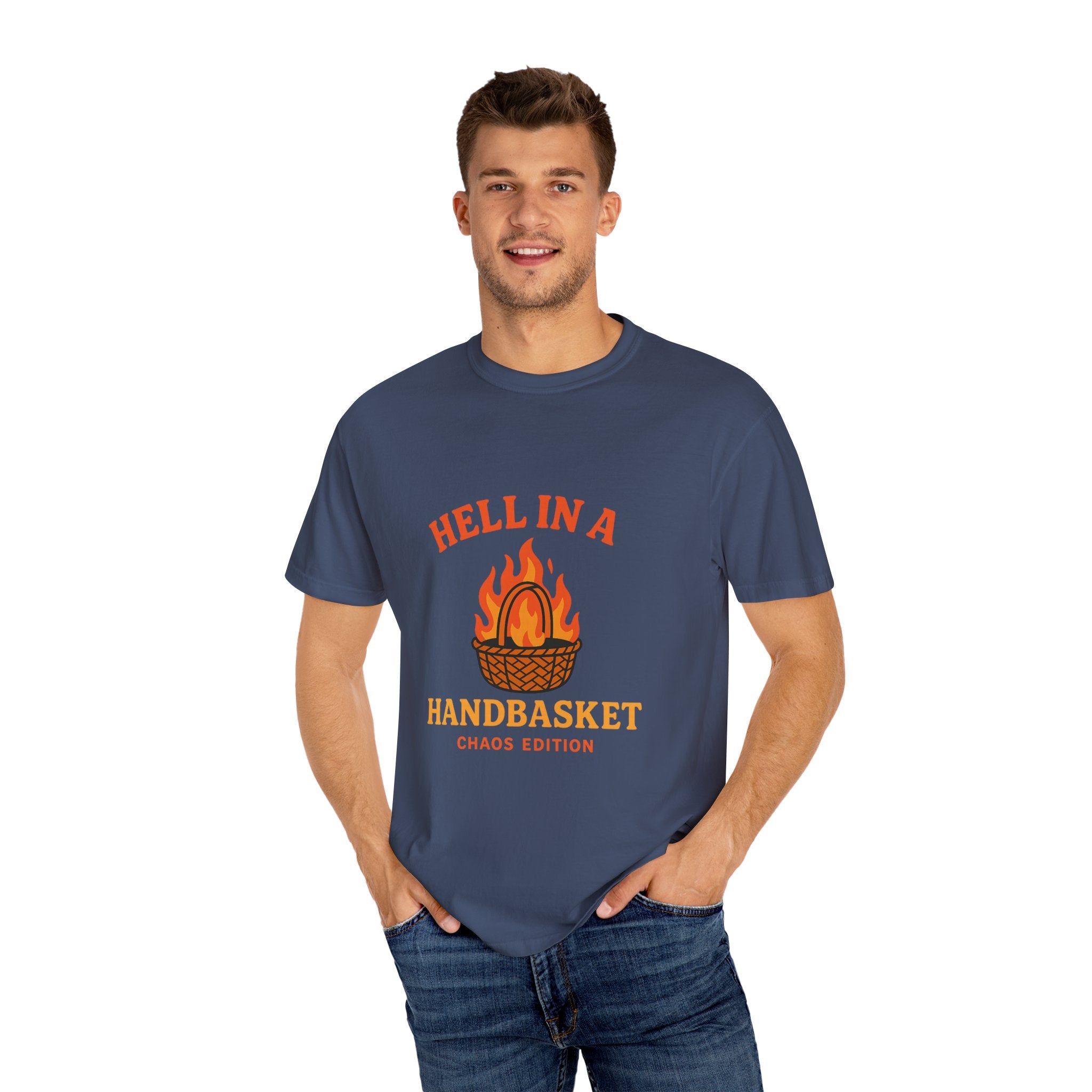 Hell In A Handbasket Funny Unisex Garment-Dyed T-shirt
