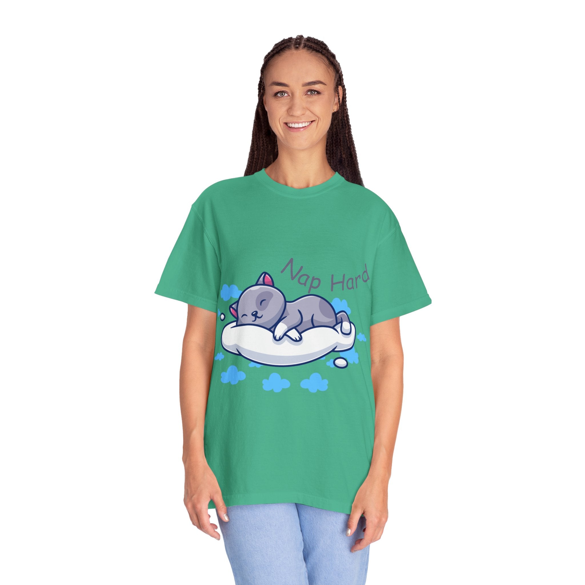 Cozy Cat Nap Hard Unisex Garment-Dyed T-shirt, Cat Lover Gift, Cozy Casual Tee, Funny Nap Shirt, Perfect for Pet Owners, Lightweight Summer Top