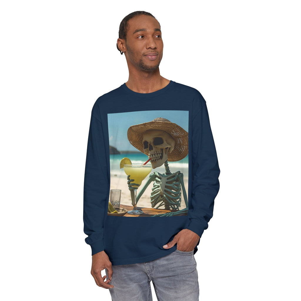 Chill Vibes Skeleton Unisex Garment-dyed Long Sleeve T-Shirt