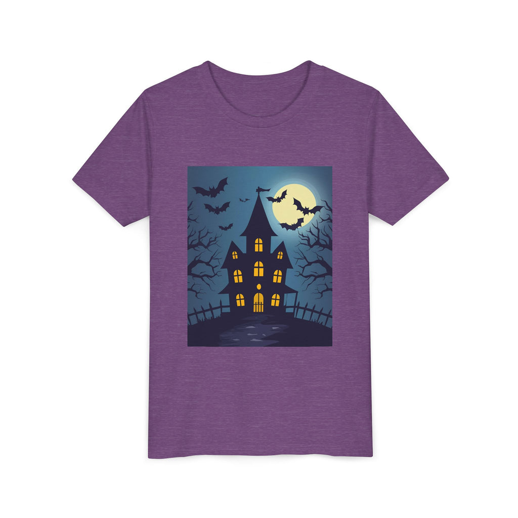 Spooky Halloween Haunted House Youth Tee, Kids Ghost T-Shirt, Haunted House Apparel, Bat Design Shirt, Trick or Treat Clothing