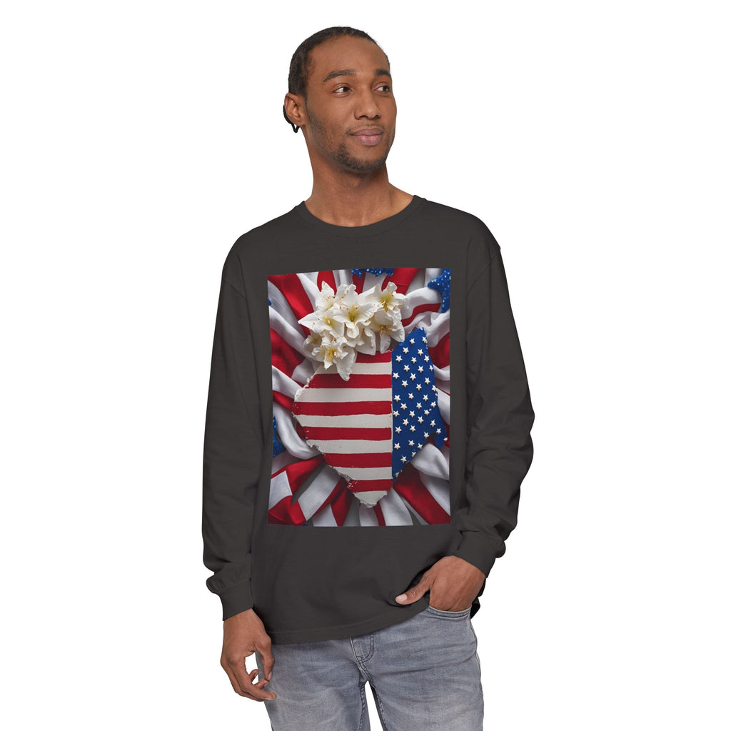 Patriotic Long Sleeve T-Shirt | Unisex Garment-Dyed Tee for Independence Day, Memorial Day, Fourth of July, Summer BBQs, Gifts