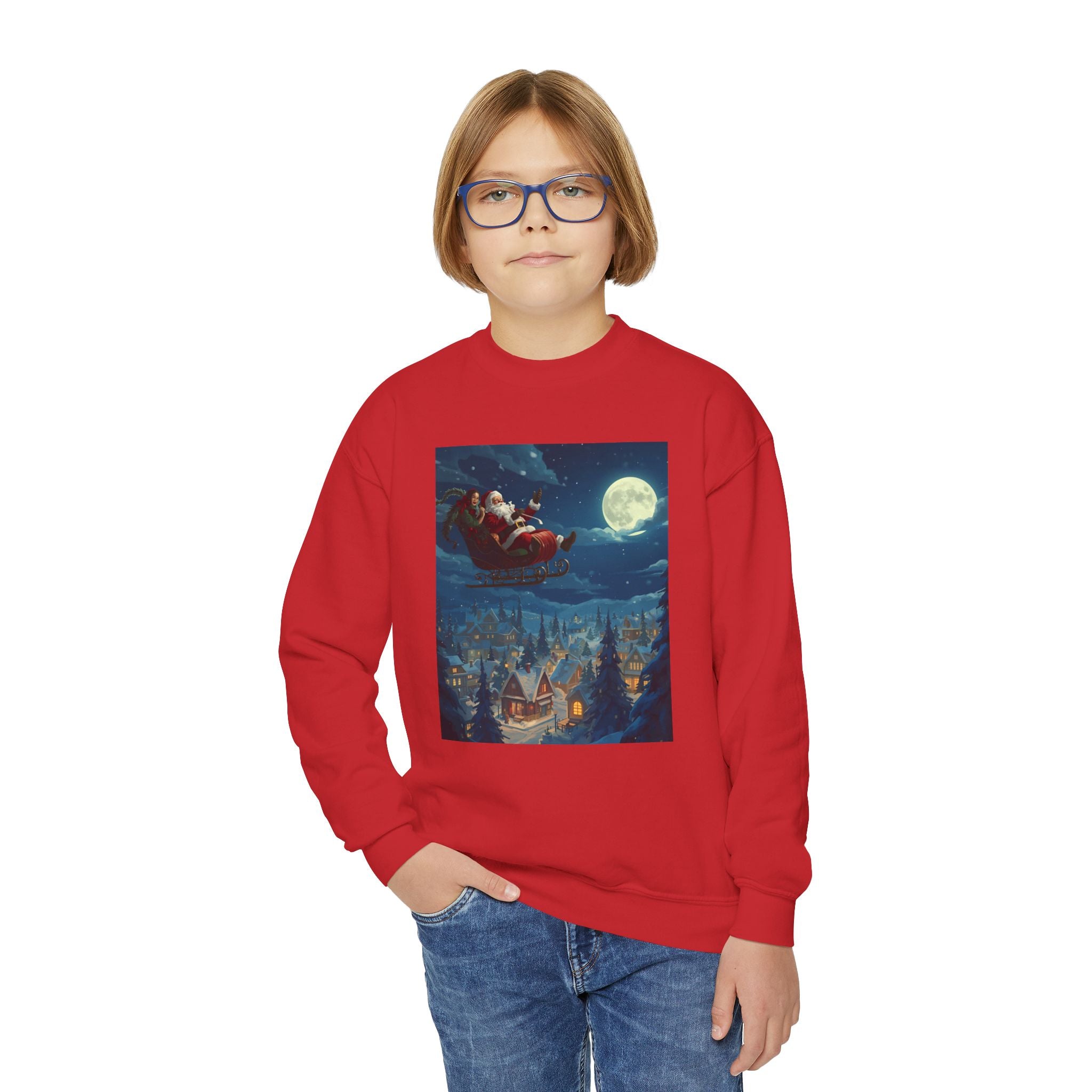 Christmas Santa Sleigh Youth Crewneck Sweatshirt