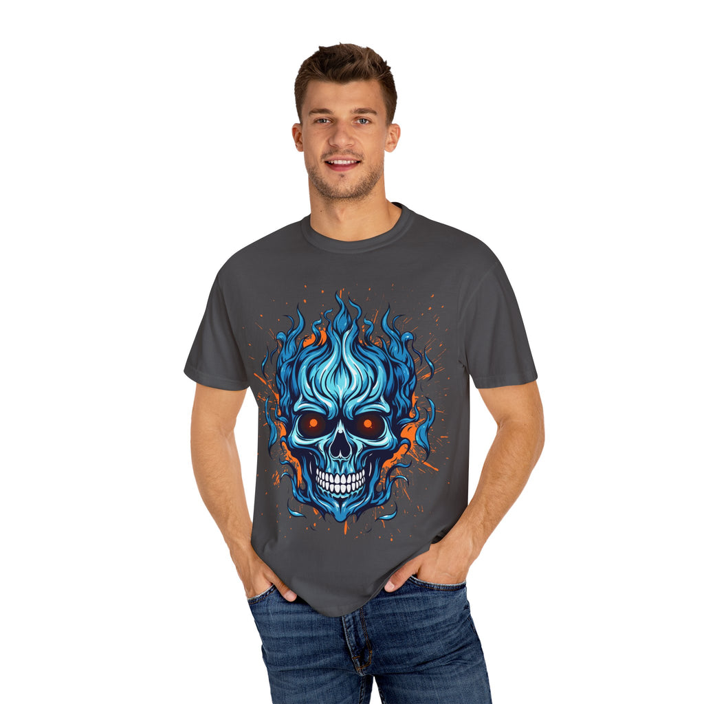 Flame Skull Graphic T-Shirt | Unisex Apparel for Rock Lovers, Halloween Costume, Edgy Style, Concert Fashion, Gift for Him/Her