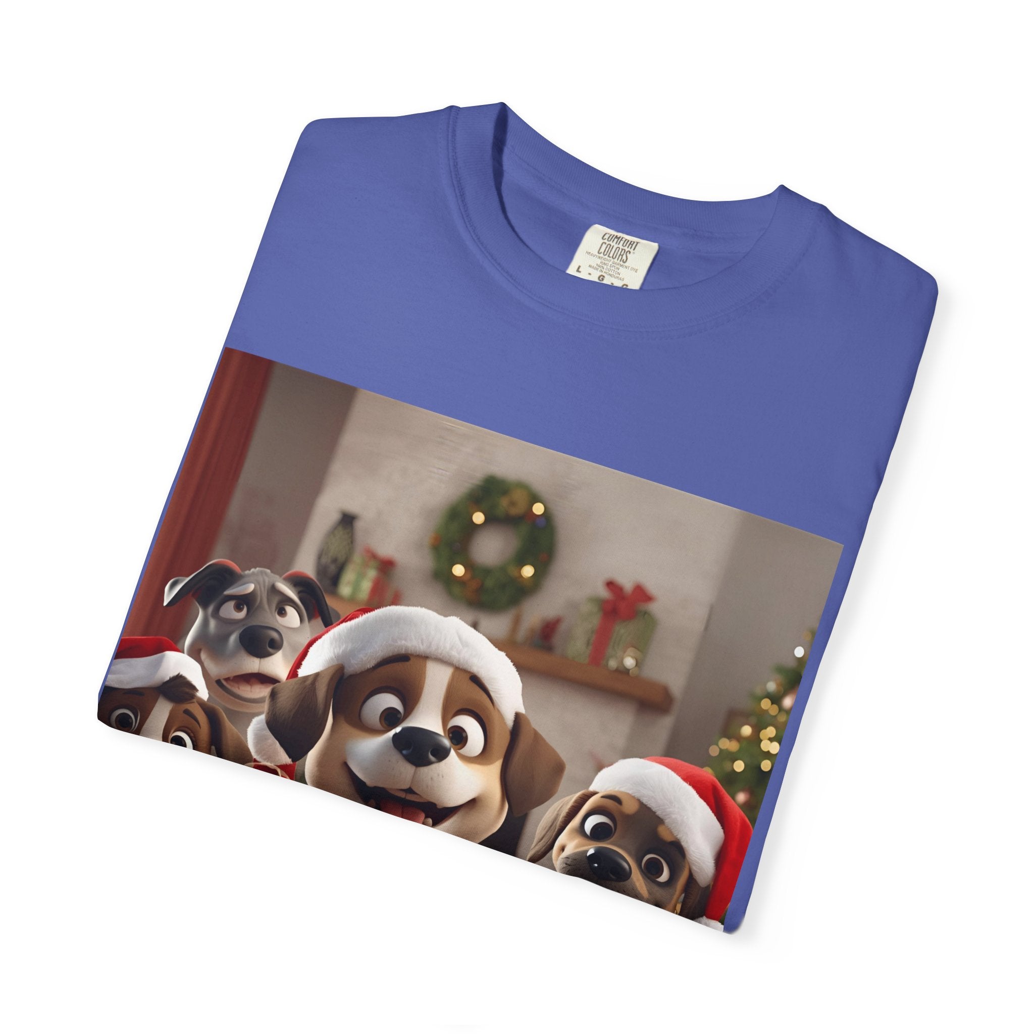 Cute Christmas Festive Dog Lovers T-Shirt | Unisex Garment-Dyed Tee for Dog Enthusiasts | Holiday Gift, Christmas Apparel, Pet Lover Shirt