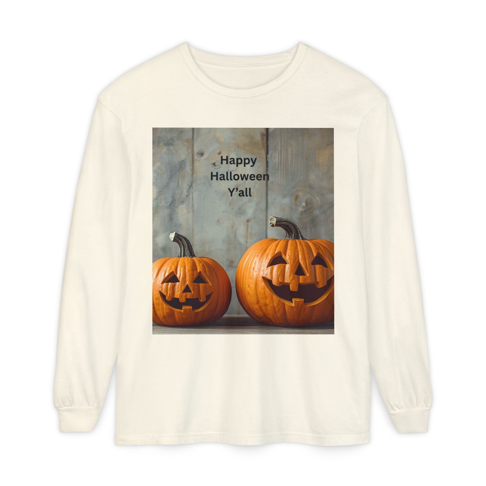 Halloween Pumpkin Long Sleeve Tee, Happy Halloween Shirt, Fall Apparel, Unisex Halloween T-Shirt, Seasonal Clothing