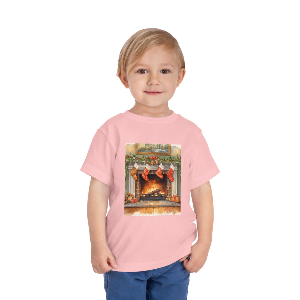 Christmas Stocking Fireplace Toddler Short Sleeve Tee
