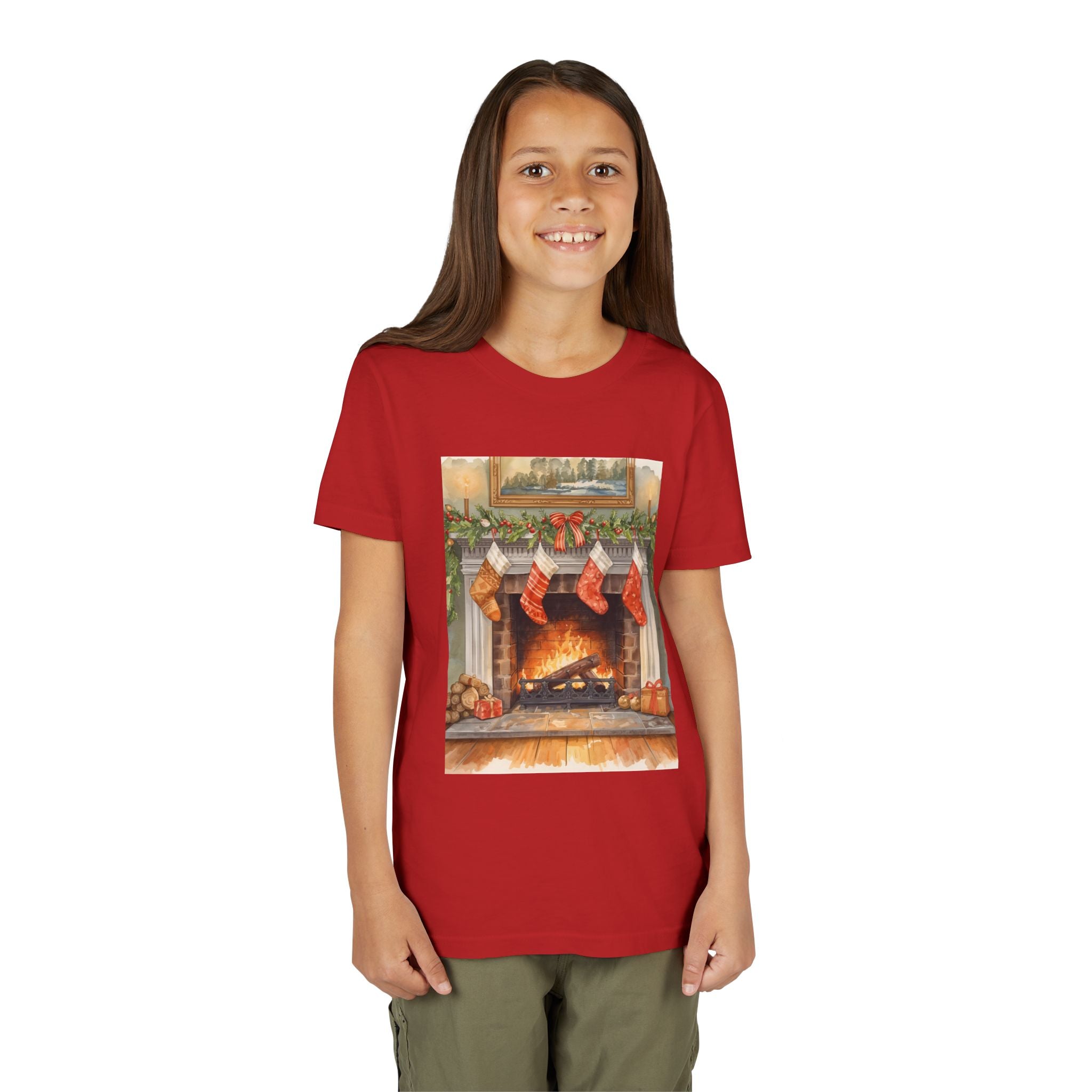Christmas Stocking Fireplace Youth Short Sleeve Tee