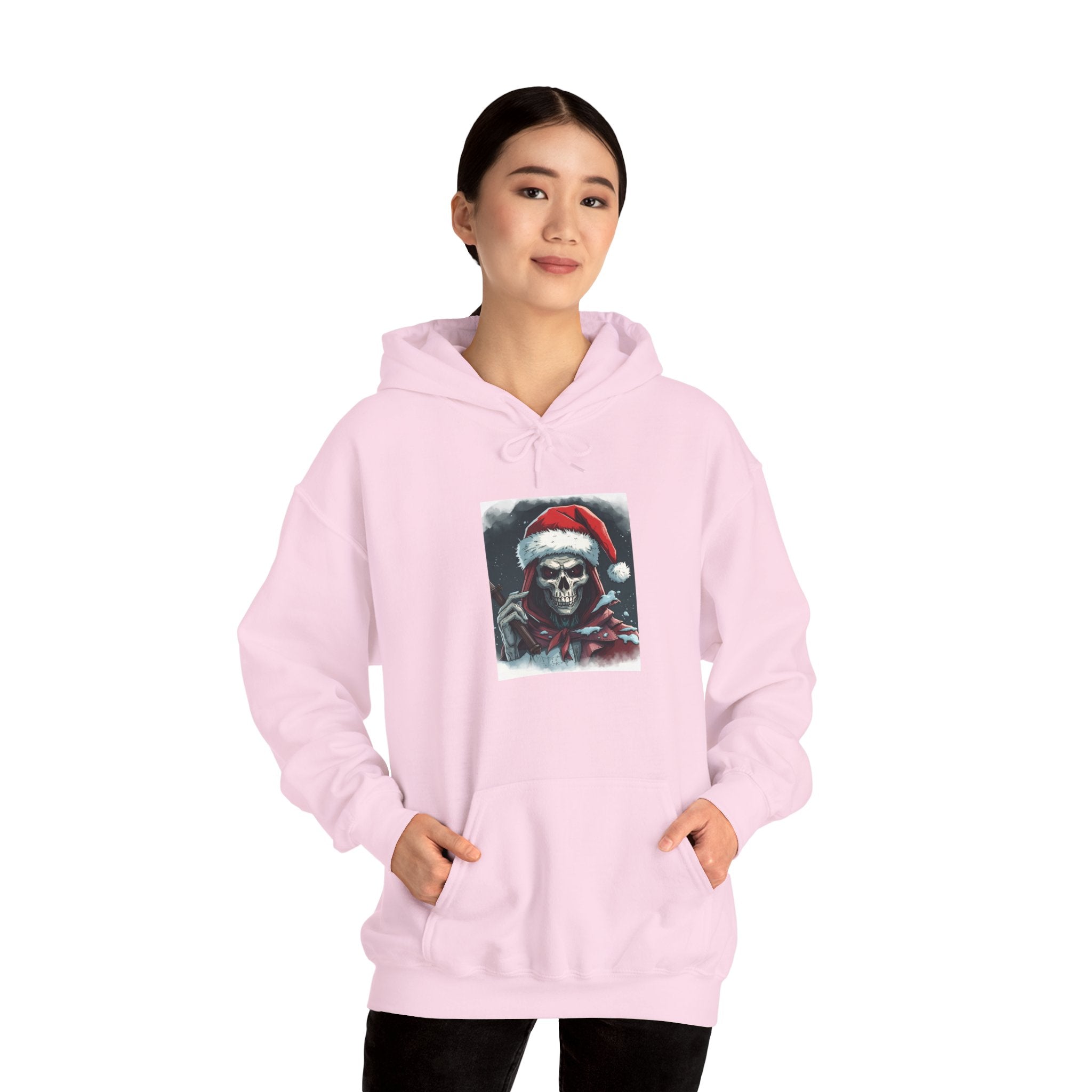 Santa Skull Hoodie, Unisex Heavy Blend Sweatshirt, Halloween Christmas Gift, Cozy Holiday Apparel, Unique Graphic Sweatshirt