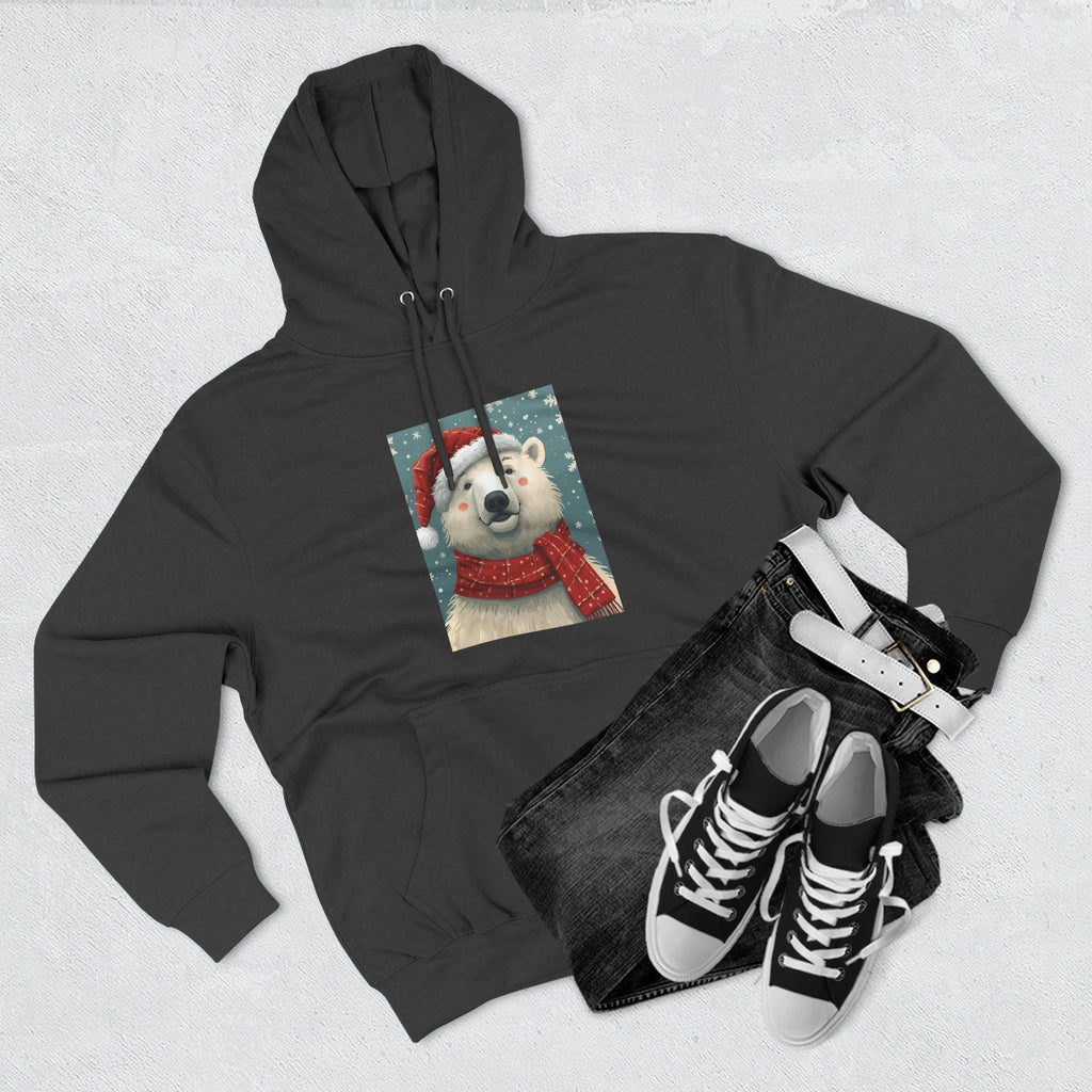 Cozy Polar Bear Holiday Hoodie, Winter Fleece Sweatshirt, Christmas Gift, Cute Animal Hoodie, Festive Apparel, Seasonal Wear