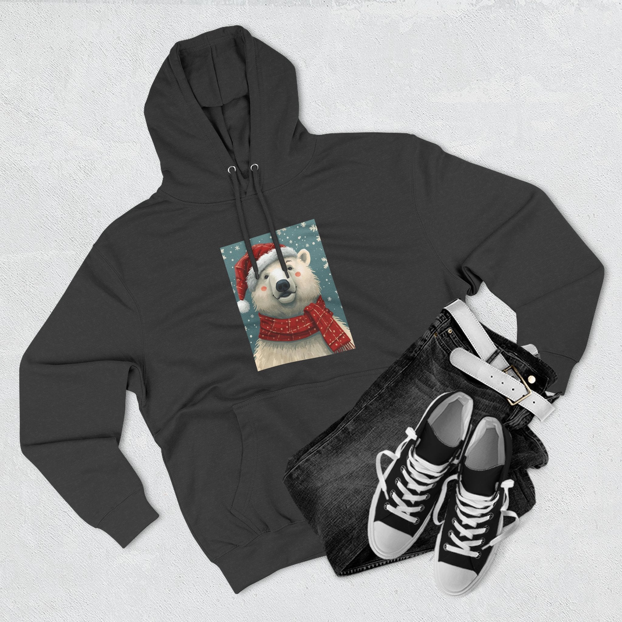 Cozy Polar Bear Holiday Hoodie, Winter Fleece Sweatshirt, Christmas Gift, Cute Animal Hoodie, Festive Apparel, Seasonal Wear