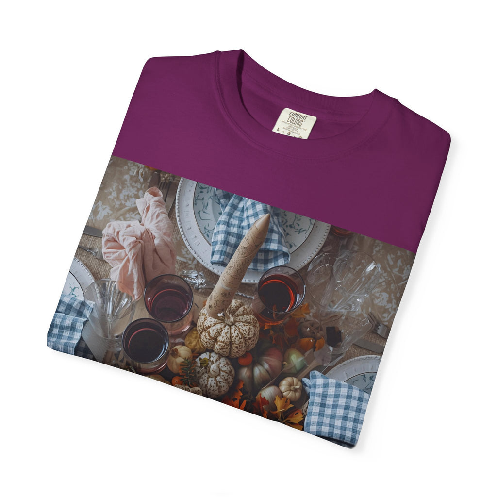 Rustic Gatherings Feast Unisex T-Shirt | Cozy Fall Apparel, Thanksgiving Casual Wear, Gift for Food Lovers, Unique Kitchen Decor, Autumn Gathering Tee