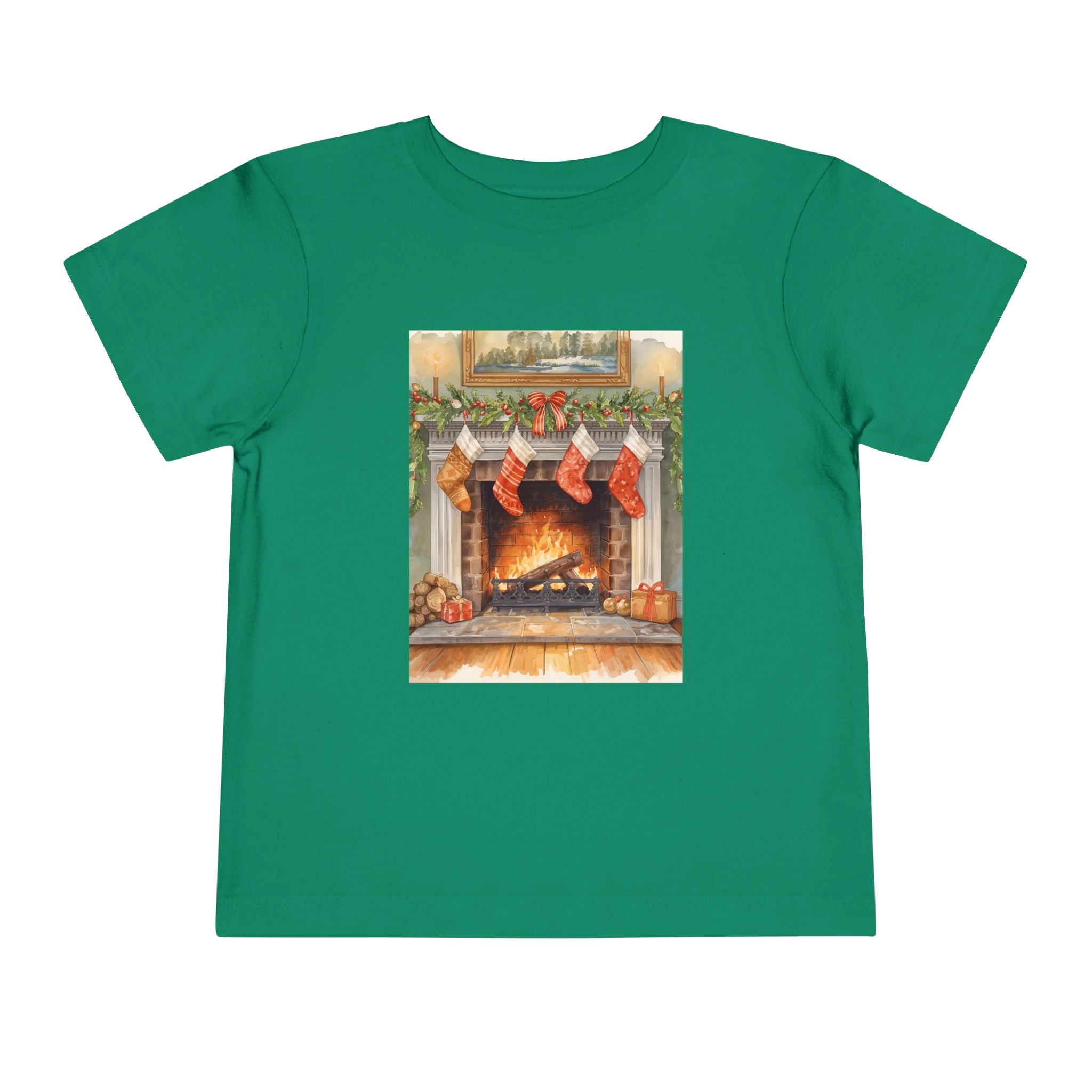 Christmas Stocking Fireplace Toddler Short Sleeve Tee