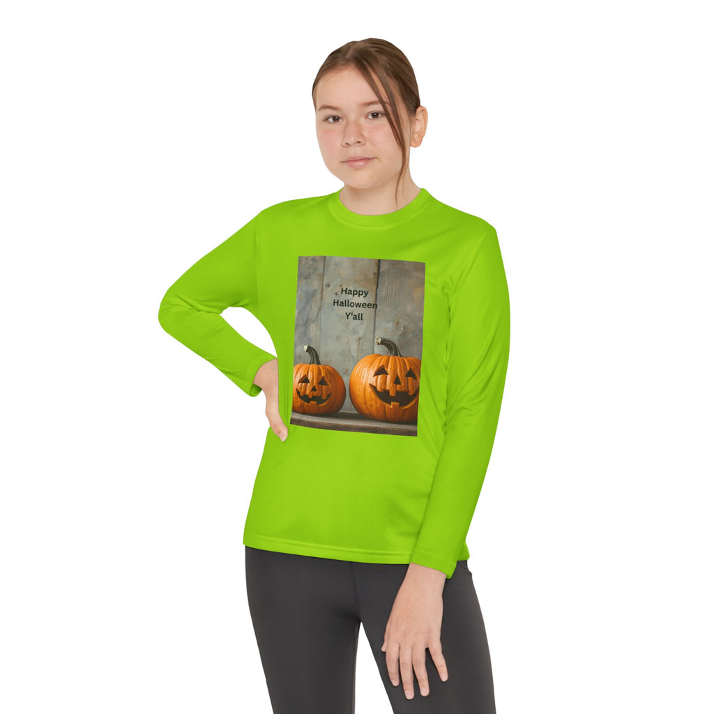 Youth Halloween Pumpkin Long Sleeve Tee, Funny Halloween Shirt, Kids Pumpkin Tee, Fall Celebration Top, Spooky Season Apparel