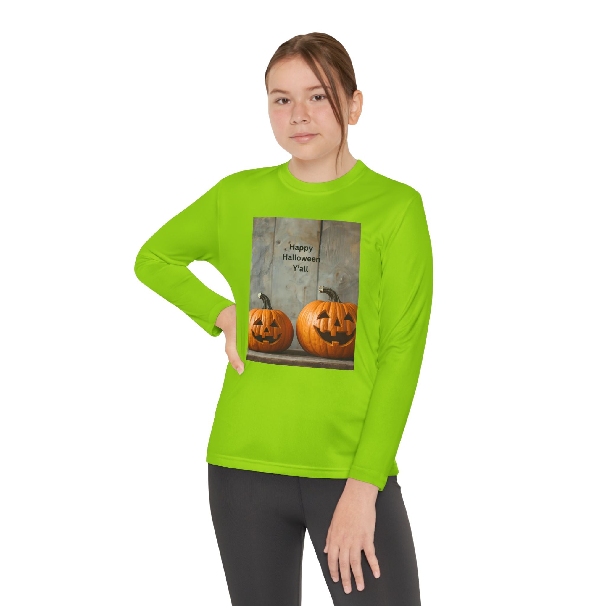 Youth Halloween Pumpkin Long Sleeve Tee, Funny Halloween Shirt, Kids Pumpkin Tee, Fall Celebration Top, Spooky Season Apparel