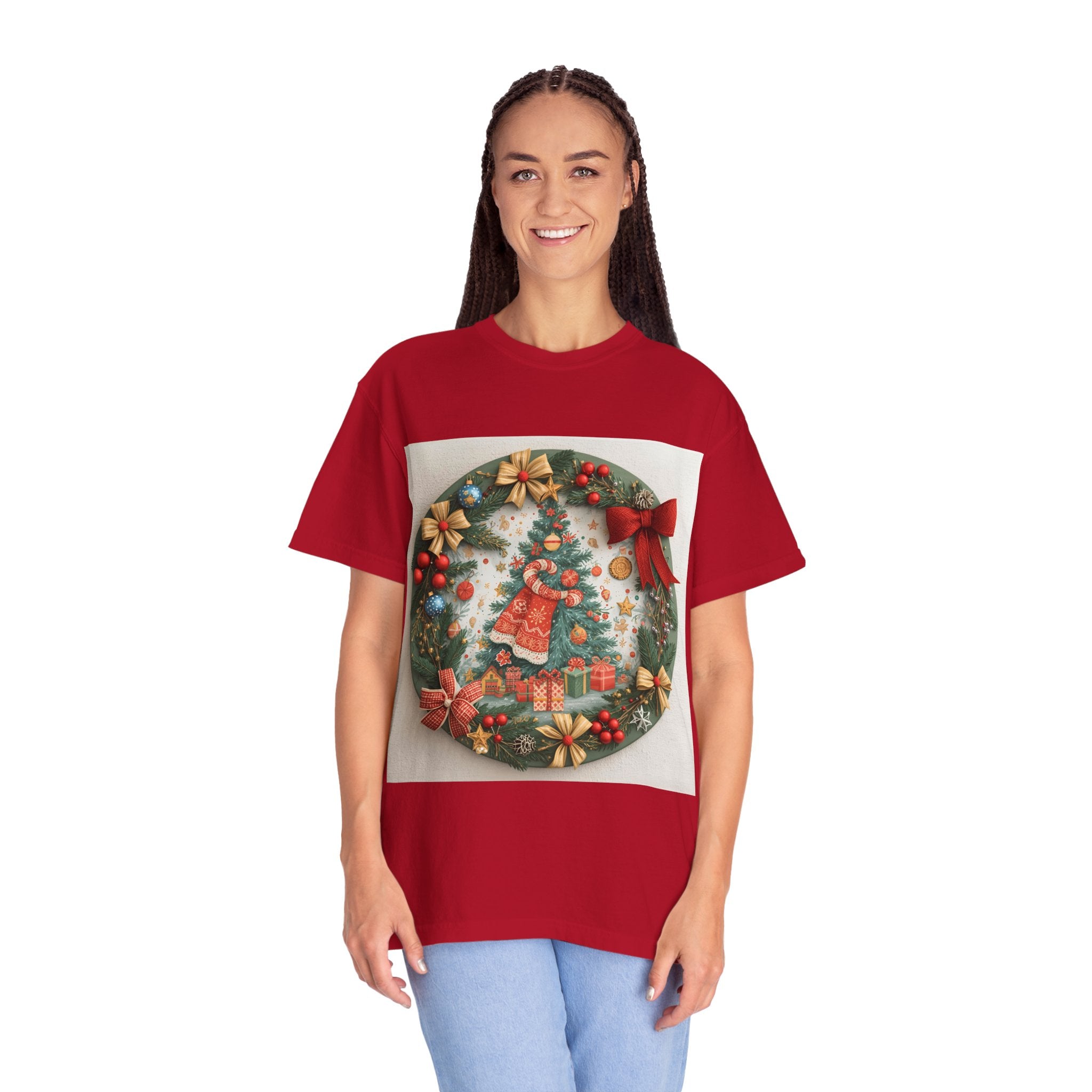 Christmas Wreath Festive Christmas T-shirt, Unisex Holiday Tee, Cheerful Xmas Apparel, Perfect Gift, Winter Celebration Wear, Christmas Spirit Shirt