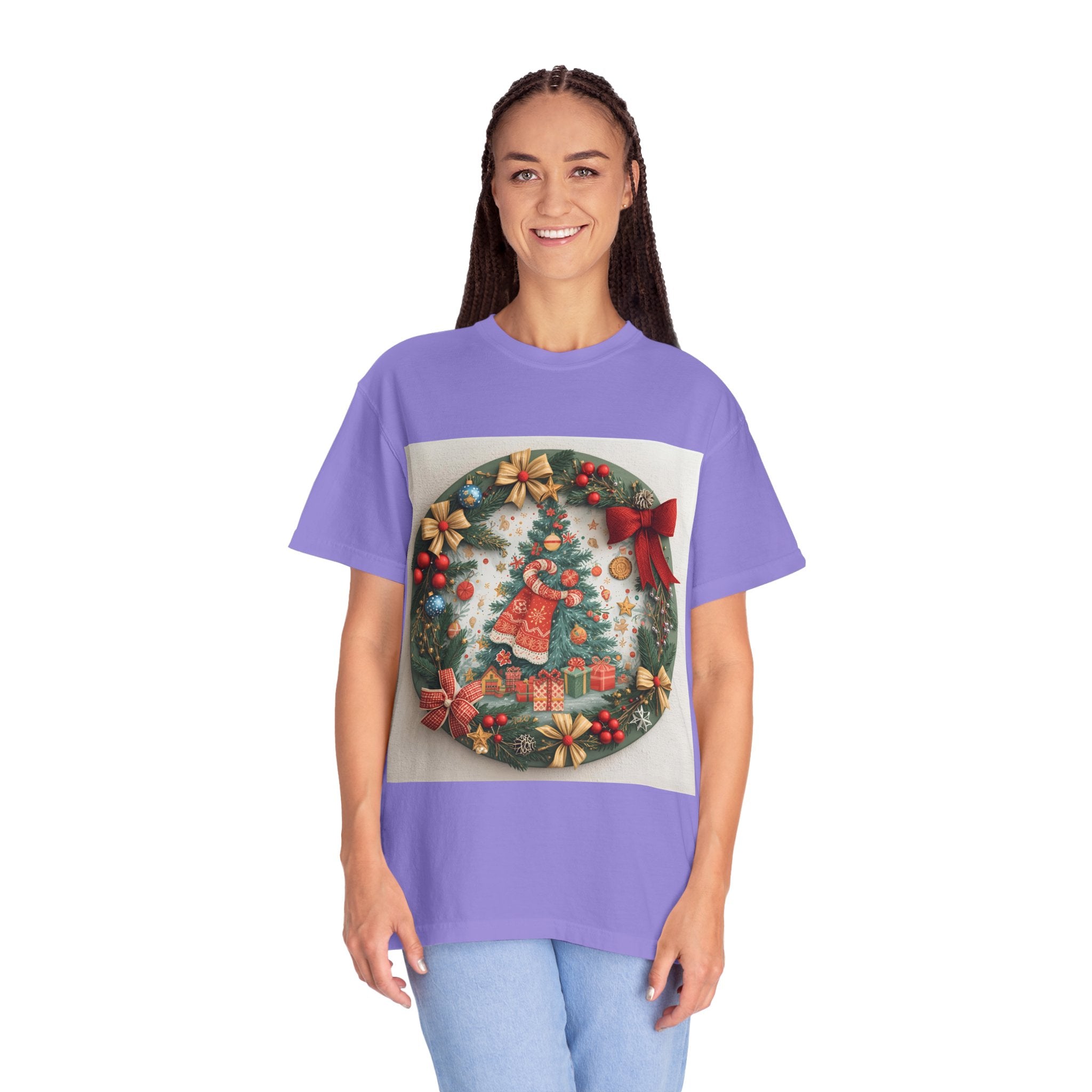 Christmas Wreath Festive Holiday T-Shirt, Christmas Tee, Seasonal Wear, Gift for Him/Her, Cute Xmas Shirt, Unisex Holiday Apparel