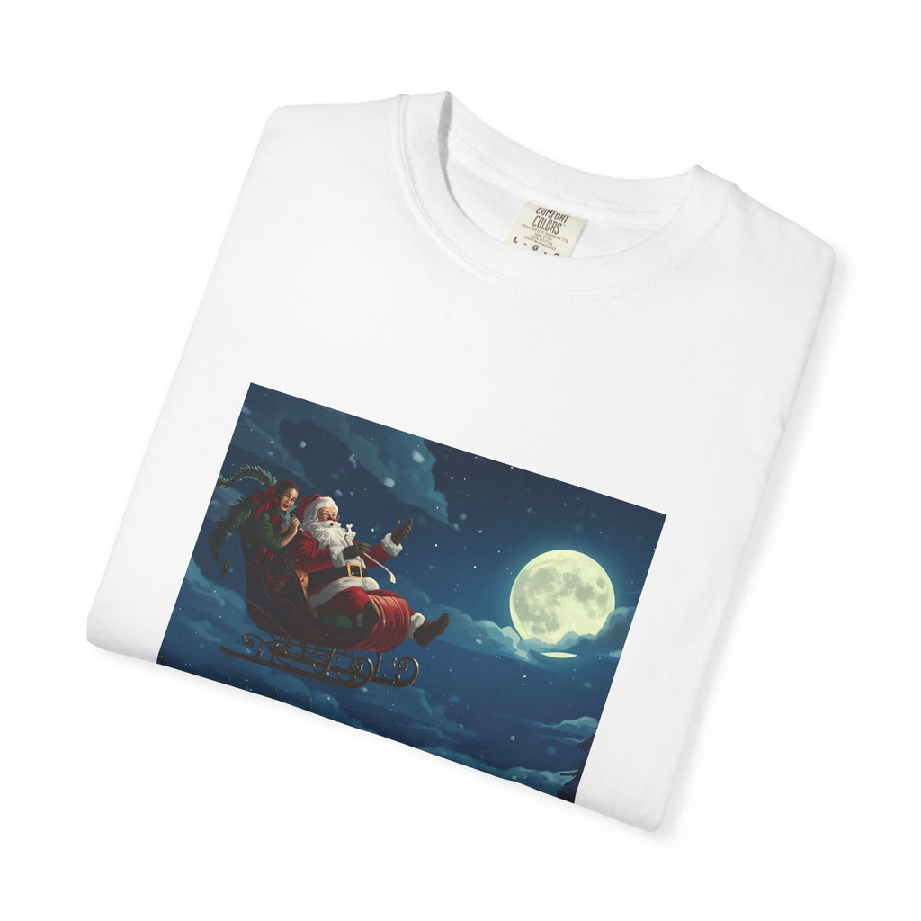 Christmas Santa Sleigh Unisex Garment-Dyed T-shirt