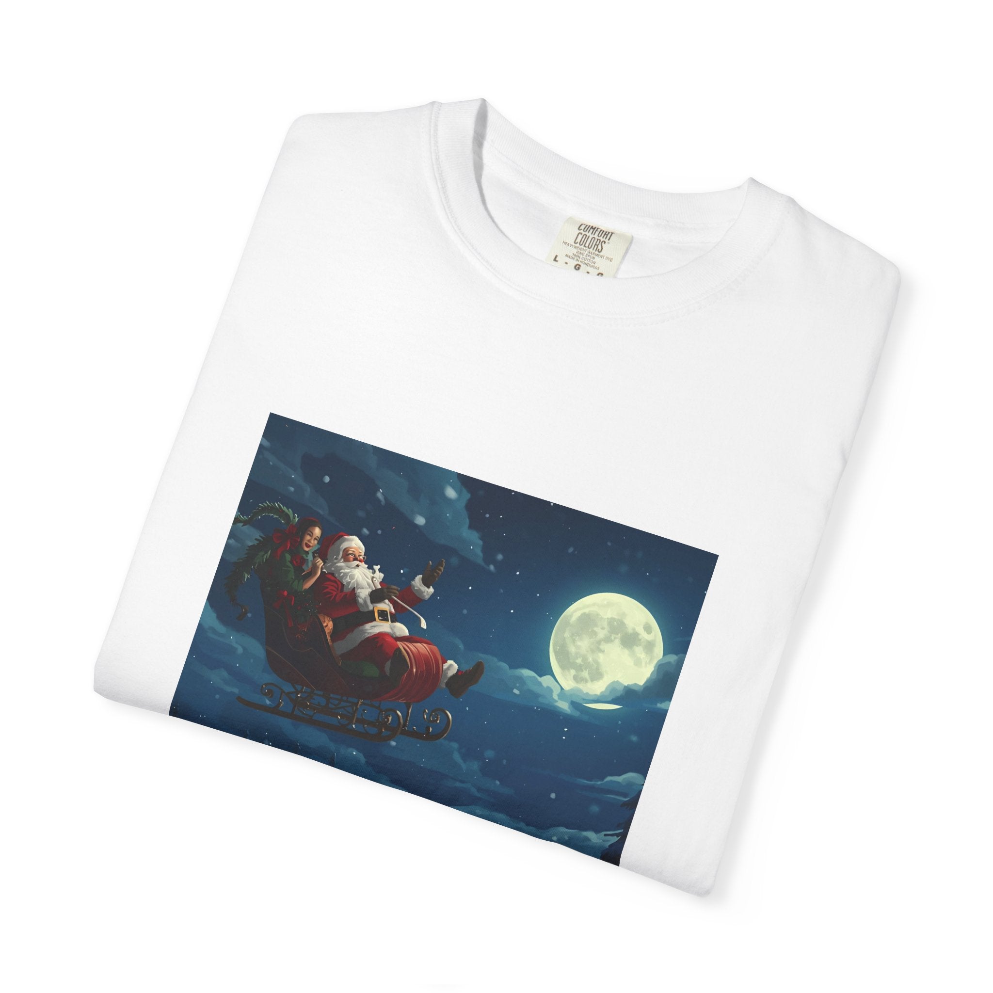 Christmas Santa Sleigh Unisex Garment-Dyed T-shirt