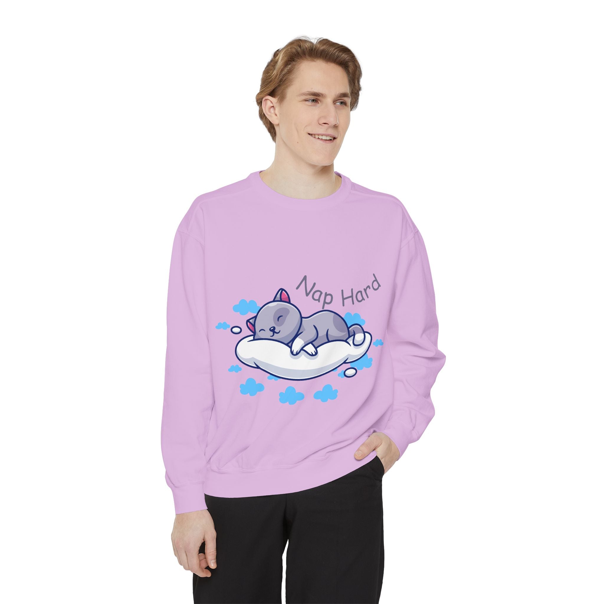 Cozy Cat Nap Hard Unisex Garment-Dyed Sweatshirt