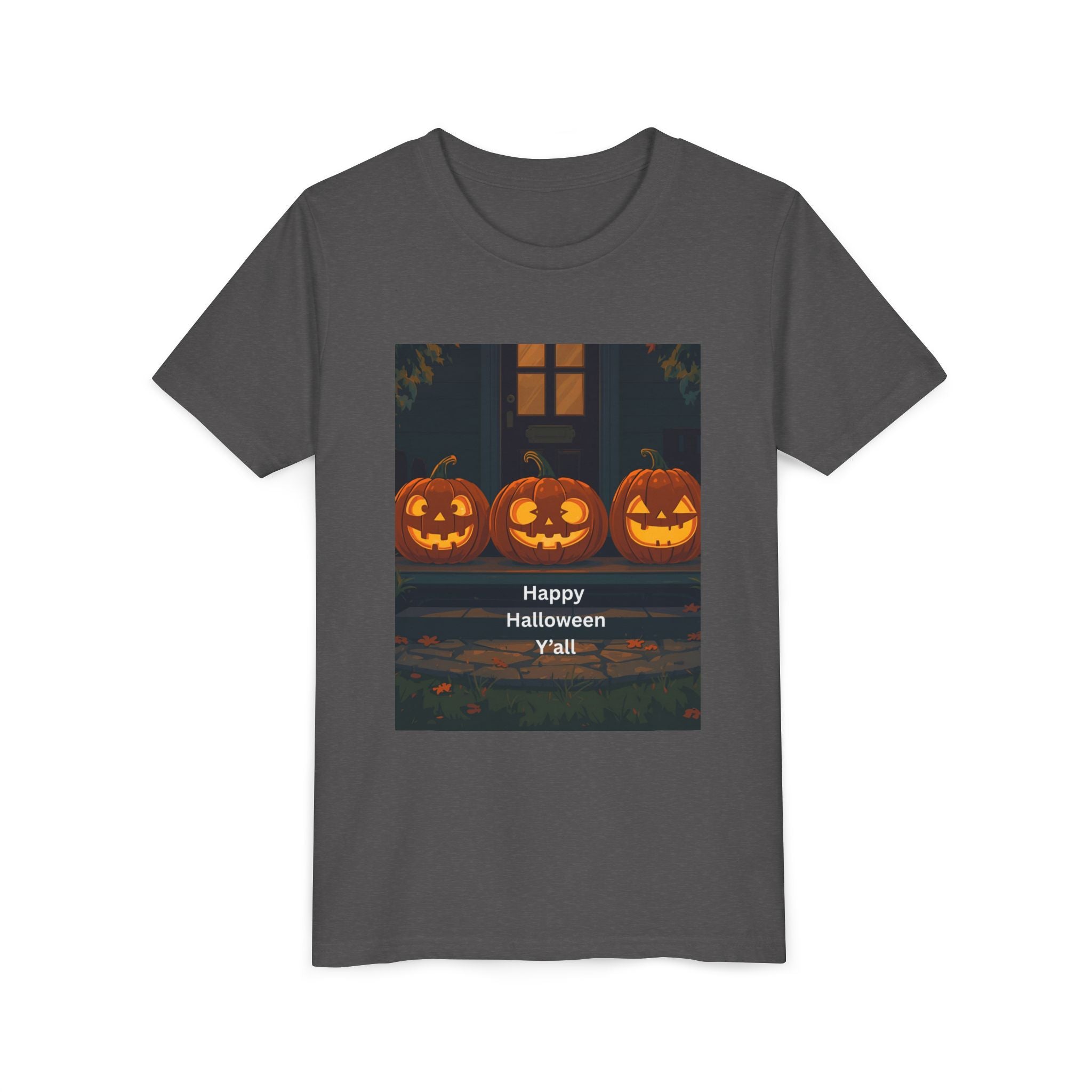 Halloween Pumpkin Youth Tee, Jack-o'-lantern Shirt, Trick or Treat Apparel, Spooky Kids T-Shirt, Halloween Costume Top