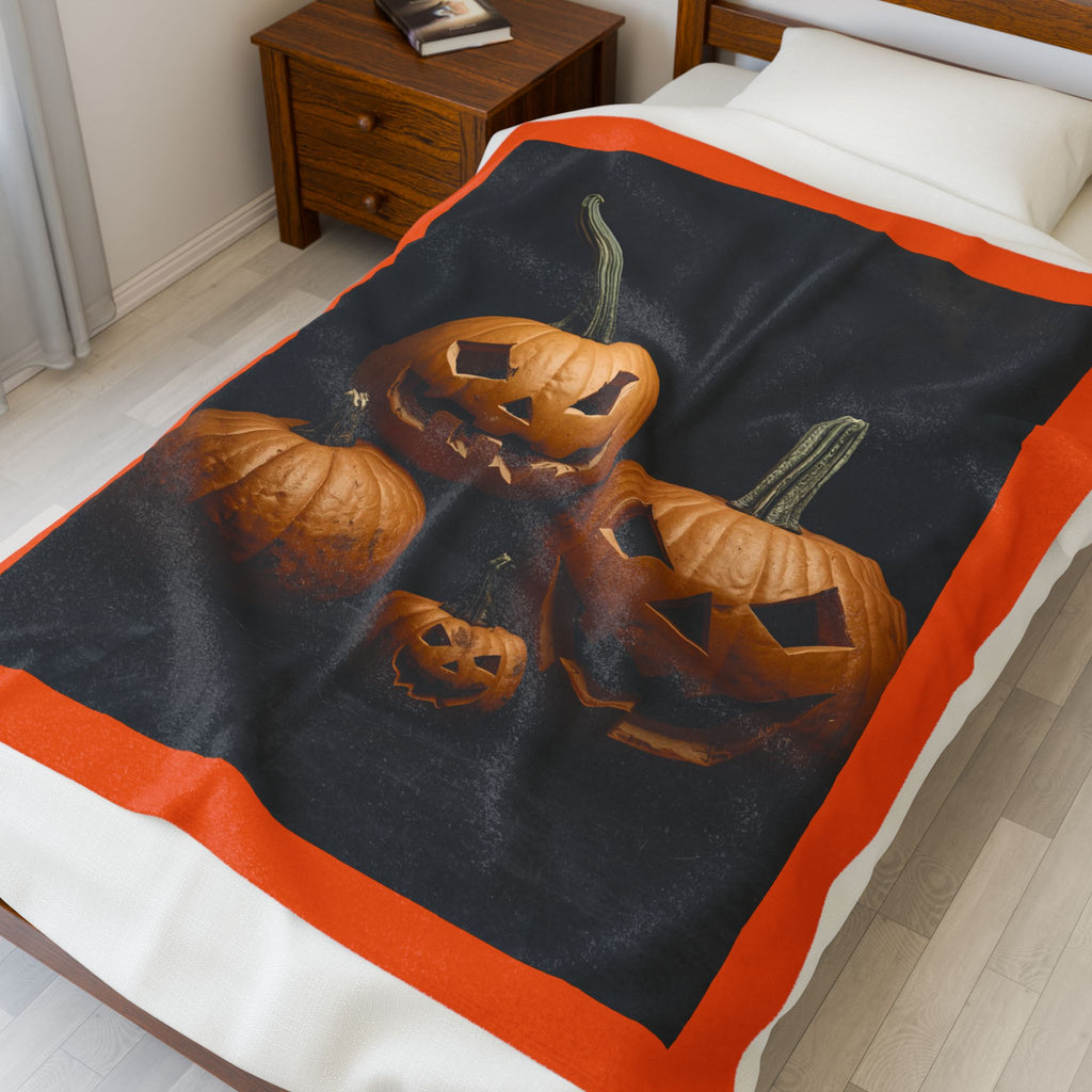 Spooky Pumpkin Halloween Velveteen Plush Blanket
