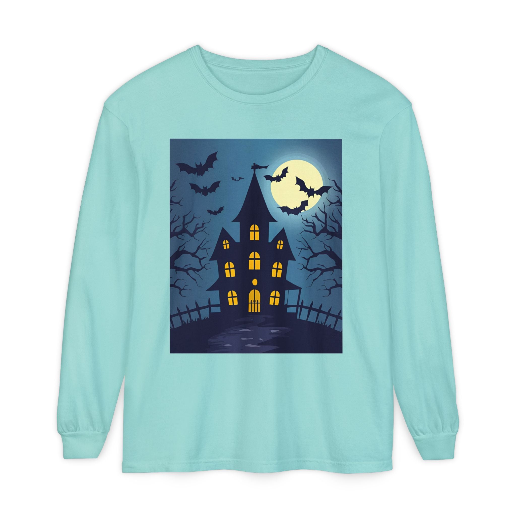 Haunted House Long Sleeve T-Shirt | Halloween Apparel, Fall Fashion, Spooky Shirt, Unisex Tee, Ghostly Vibes