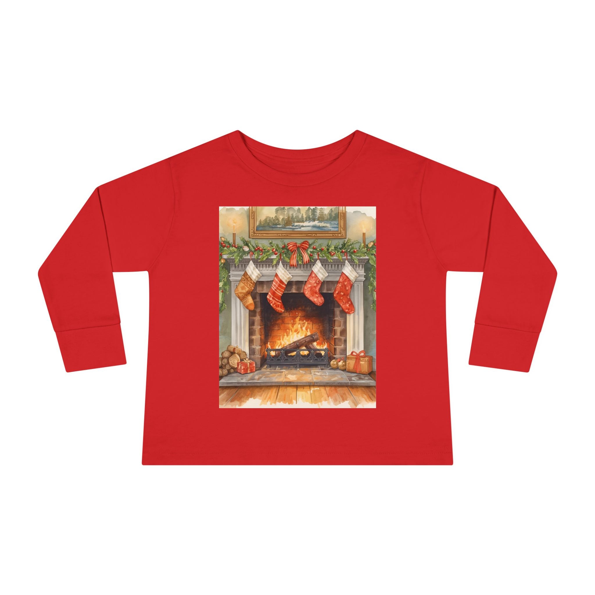 Christmas Stocking Fireplace Toddler Long Sleeve Tee
