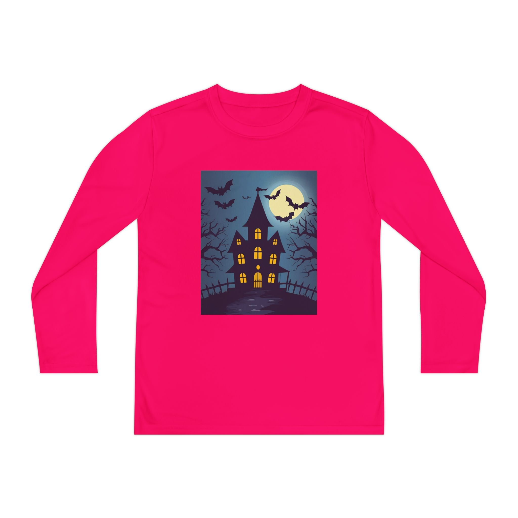 Halloween Haunted House Youth Long Sleeve Tee, Halloween Shirt, Spooky Tee, Ghostly Nightwear, Fall Apparel, Kids Halloween Costume