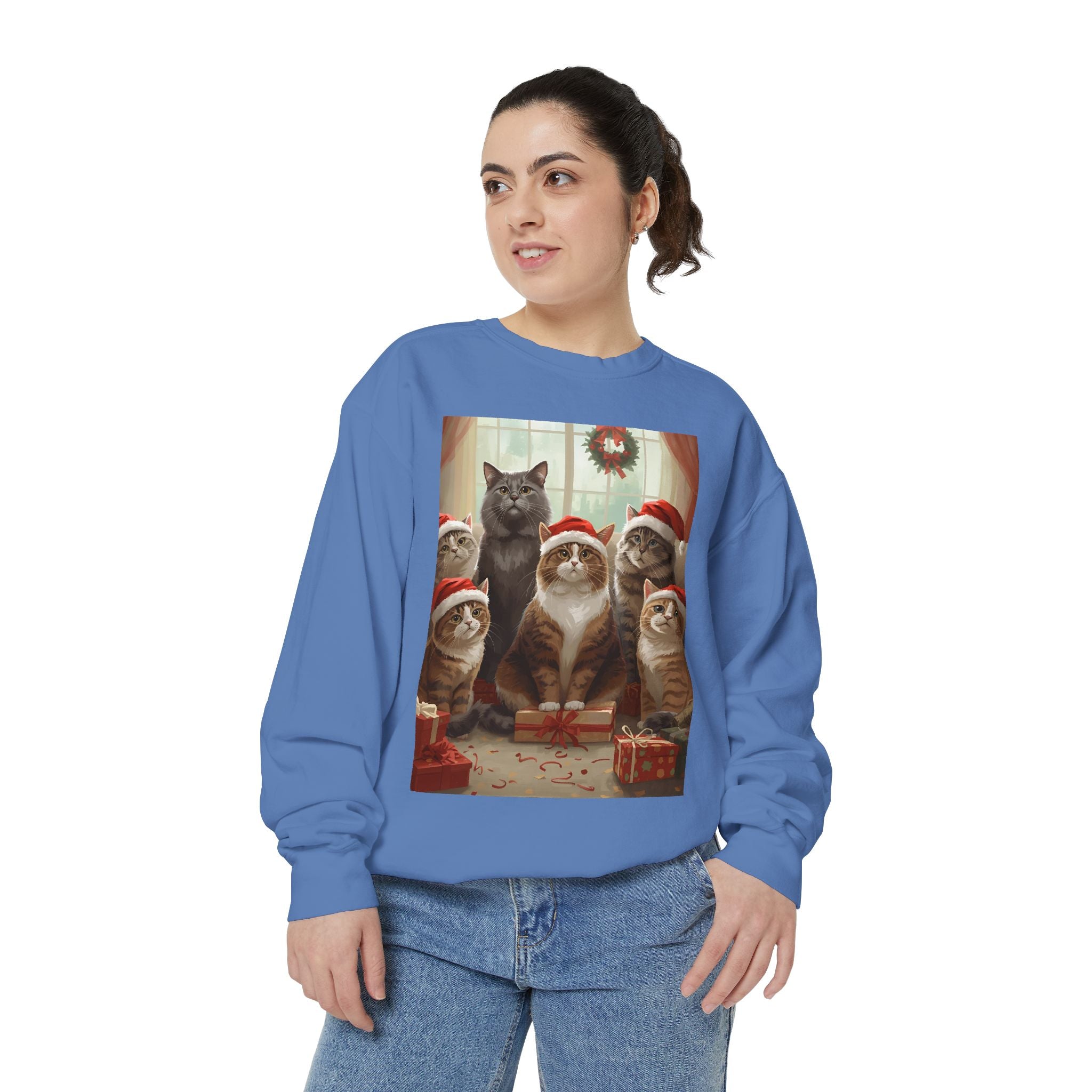 Cozy Holiday Cat Sweatshirt, Festive Sweatshirt for Cat Lovers, Christmas Gift for Pet Owners, Cute Cat Apparel, Winter Wardrobe Essential