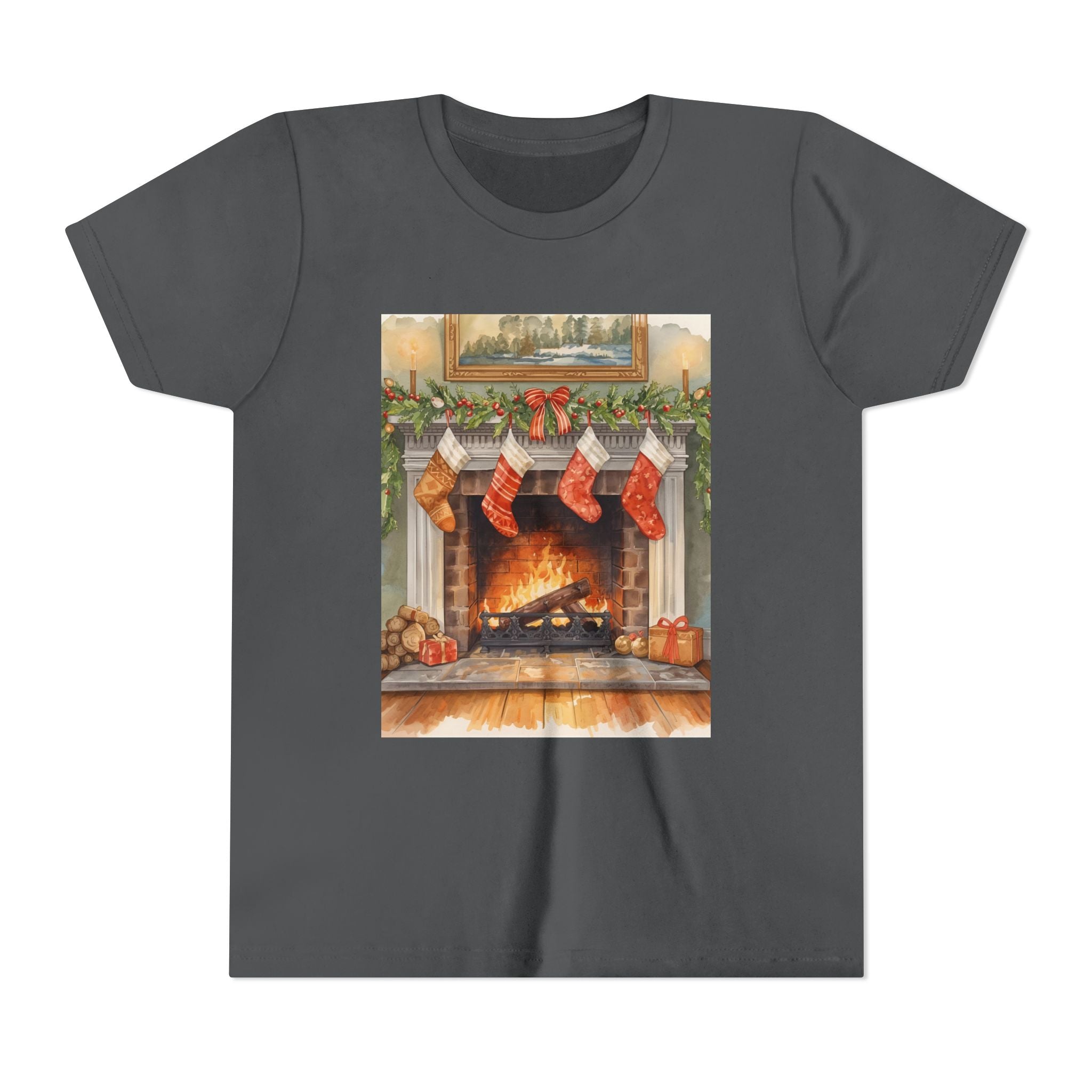 Christmas Stocking Fireplace Youth Short Sleeve Tee