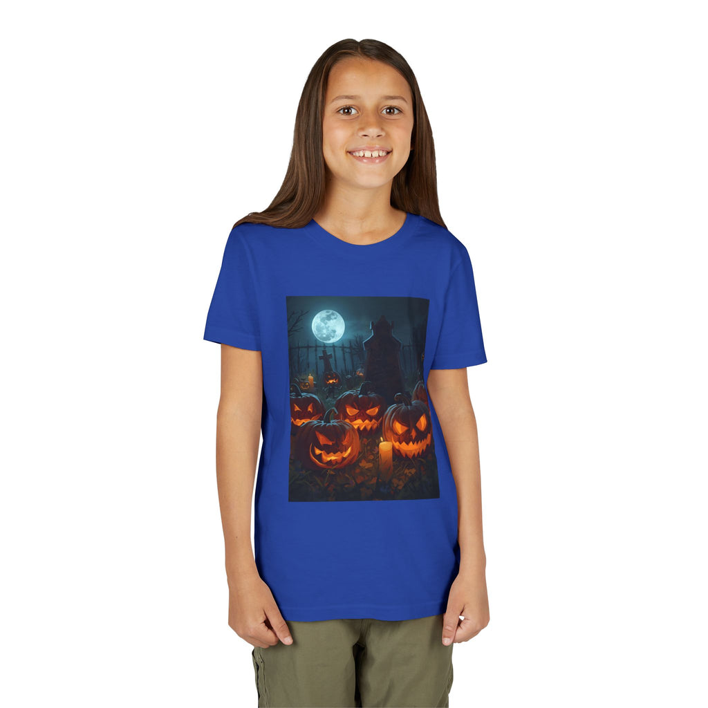 Scary Halloween Pumpkin Youth Short Sleeve Tee, Cute Halloween Shirt, Kids Costume Top, Spooky Tees, Trick or Treat Shirt