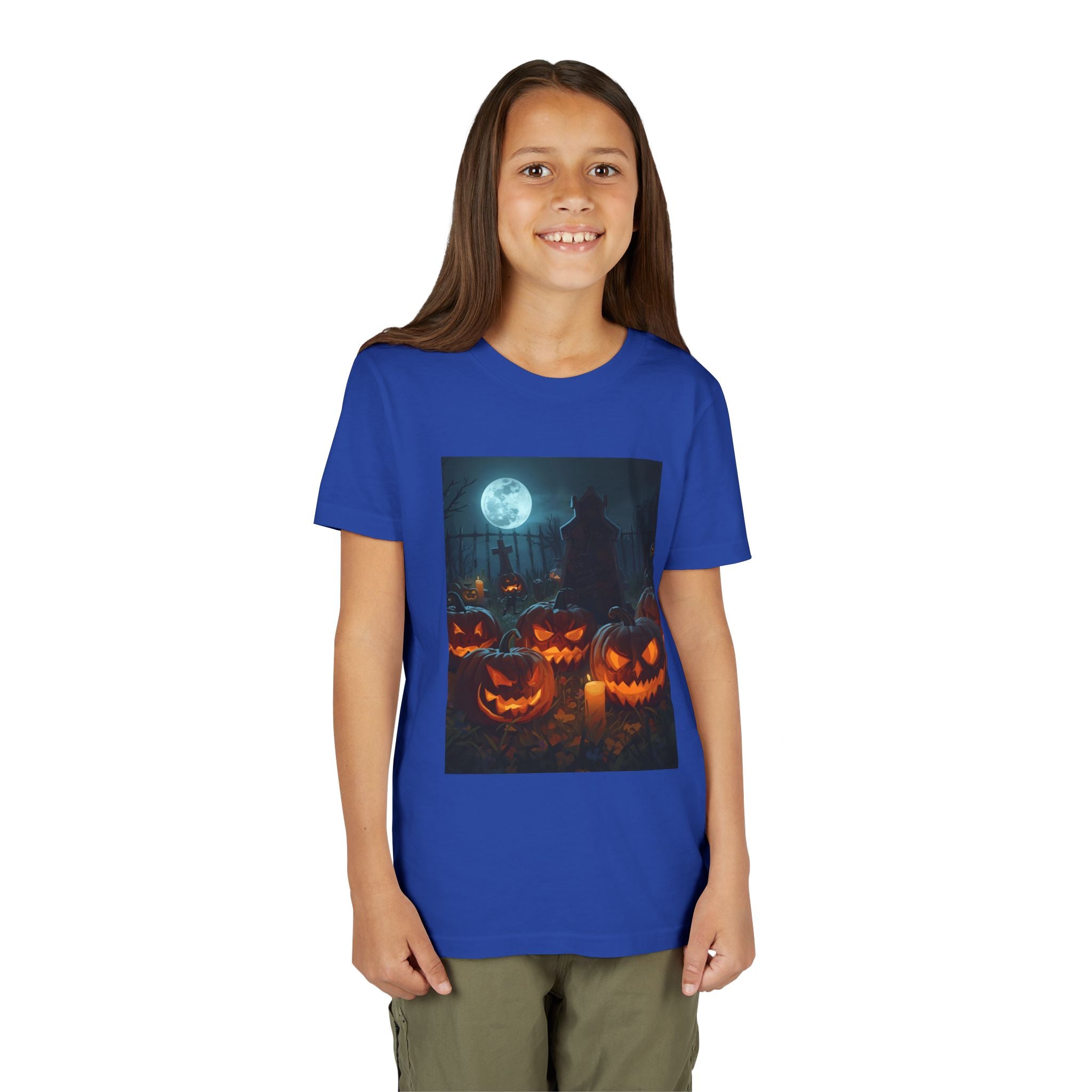 Scary Halloween Pumpkin Youth Short Sleeve Tee, Cute Halloween Shirt, Kids Costume Top, Spooky Tees, Trick or Treat Shirt