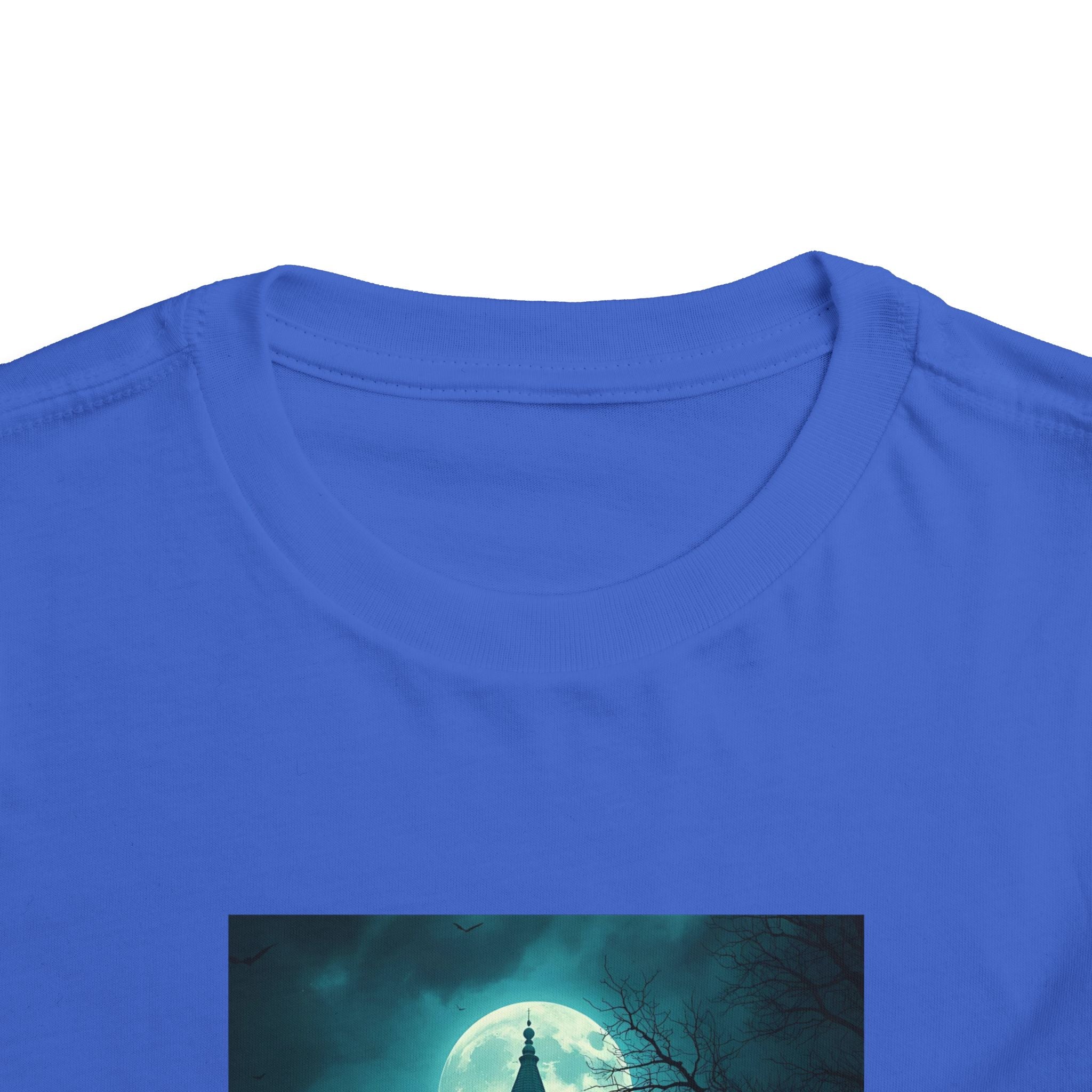 Haunted Moonlight Toddler Halloween Short Sleeve Tee, Ghostly Castle Shirt, Spooky Toddler Tee, Kids Halloween Costume Top, Fall Festivity Apparel