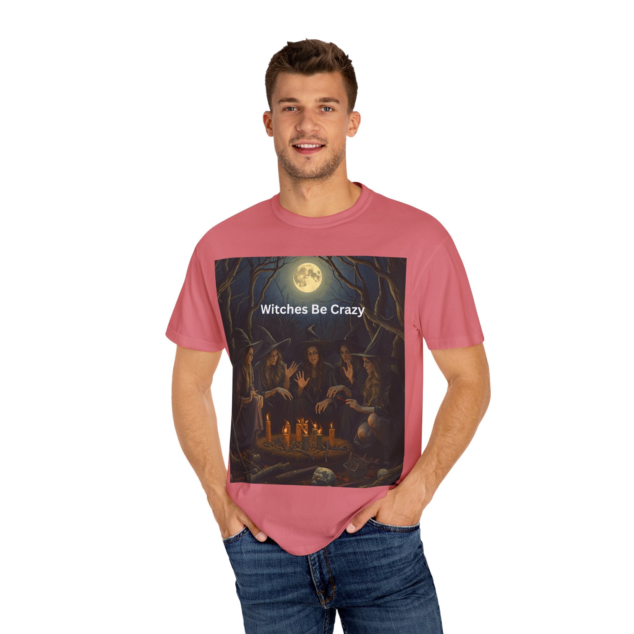 Spooky Halloween Witches Be Crazy T-shirt, Unisex Garment-Dyed Tee for Witchy Vibes, Halloween, Gift for Witches, Casual Wear, Cozy Outfit