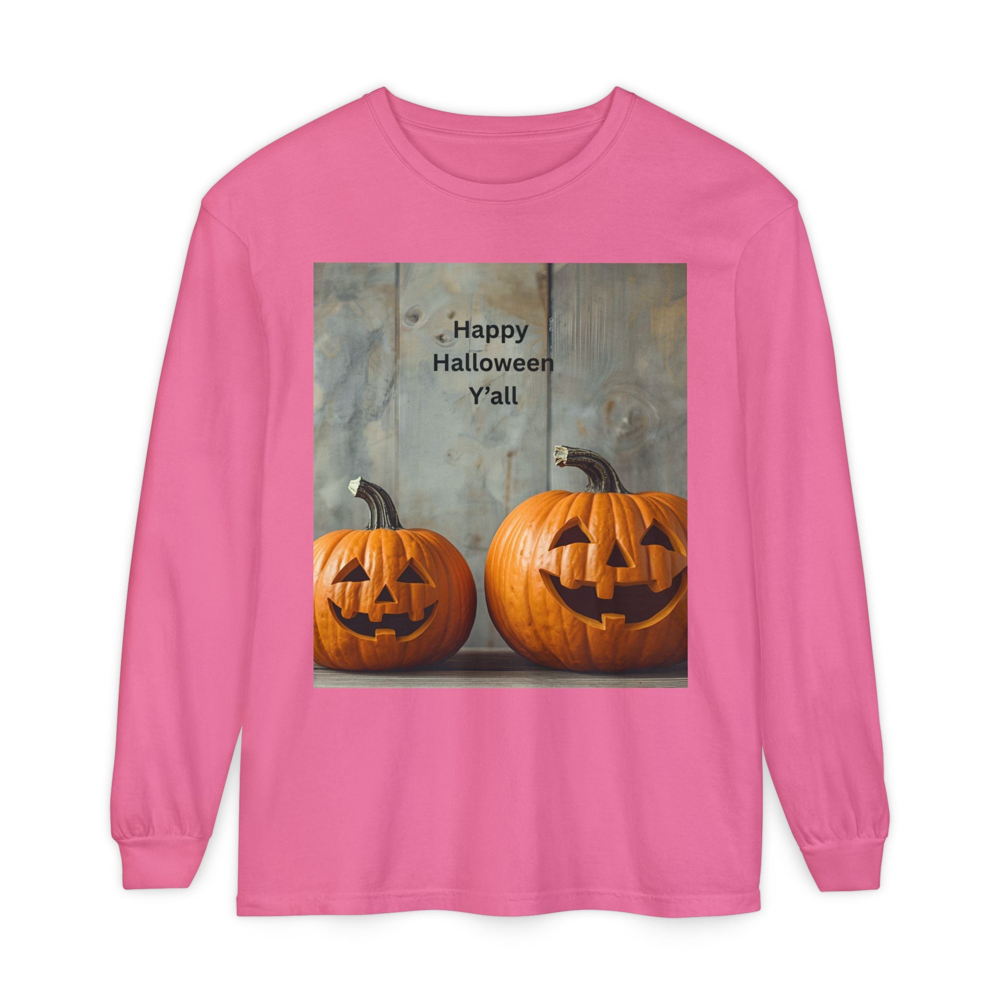 Halloween Pumpkin Long Sleeve Tee, Happy Halloween Shirt, Fall Apparel, Unisex Halloween T-Shirt, Seasonal Clothing