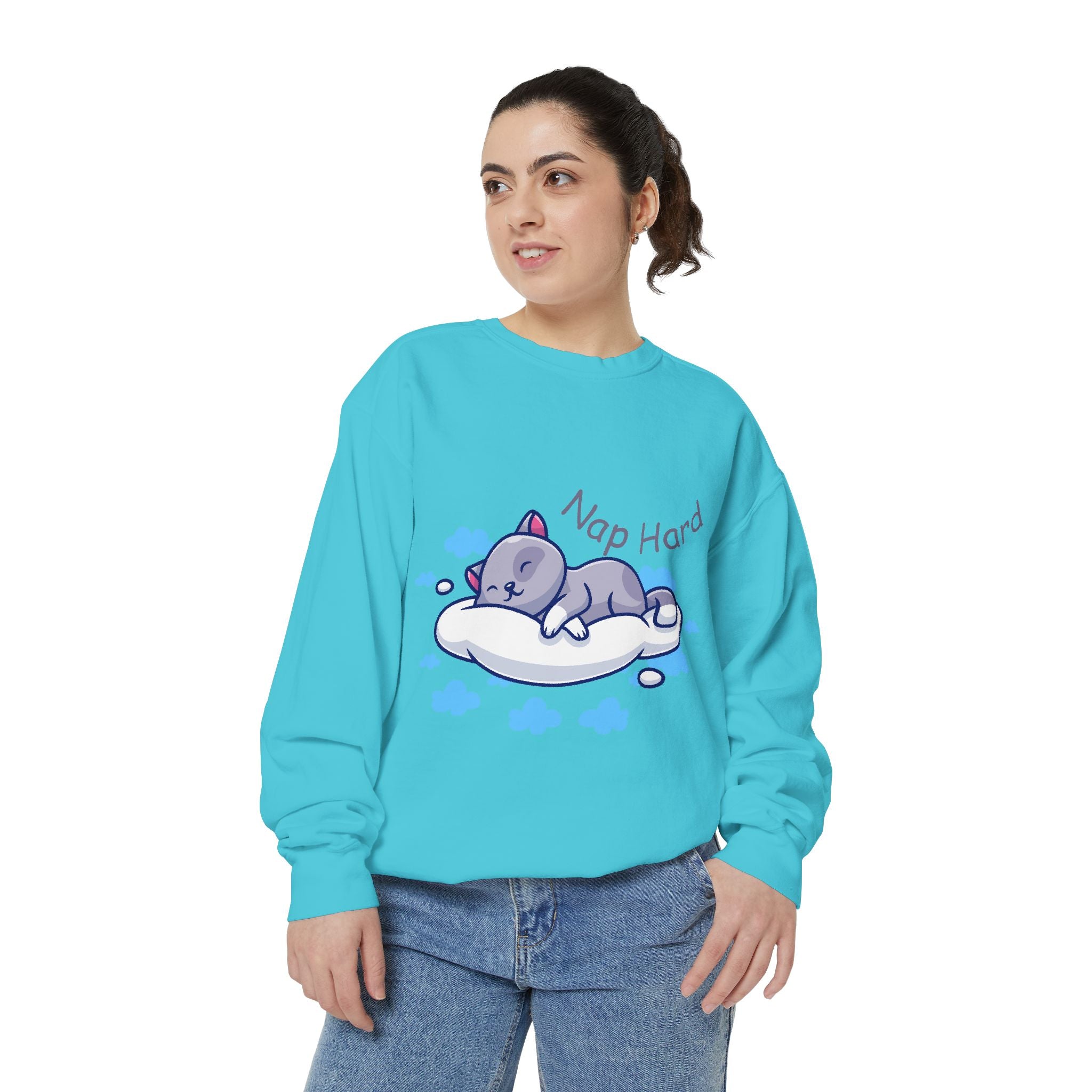 Cozy Cat Nap Hard Unisex Garment-Dyed Sweatshirt