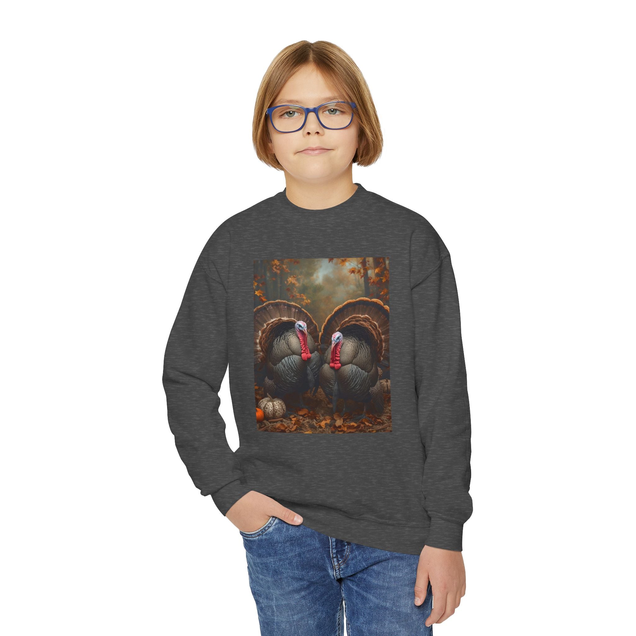 Thanksgiving Thankful Turkeys Youth Crewneck Sweatshirt, Cozy Fall Apparel, Thanksgiving Gift, Kids Sweatshirt, Autumn Fashion