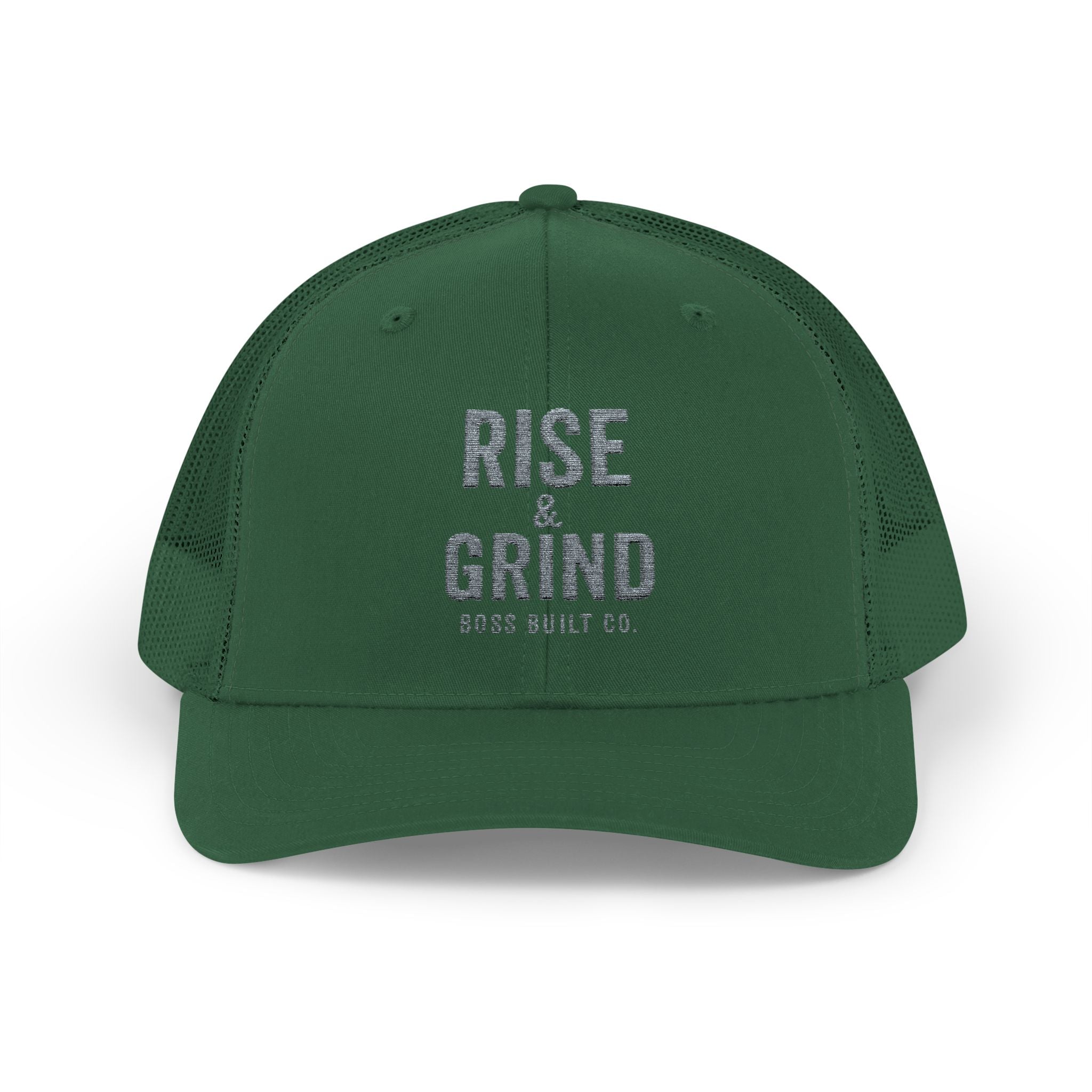 Boss Built Co Rise & Grind Snapback Trucker Cap — Motivational Embroidered Hat