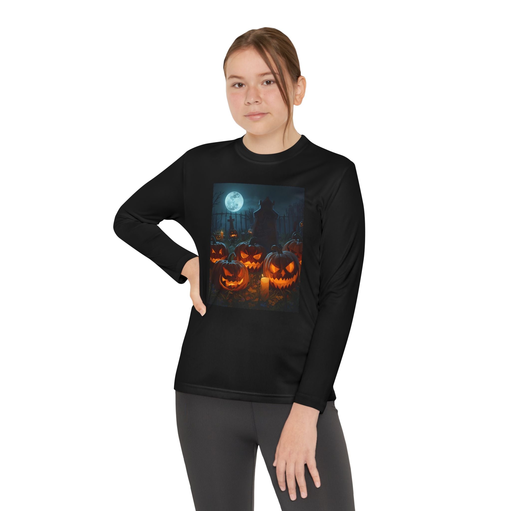 Spooky Halloween Pumpkin Youth Long Sleeve Competitor Tee