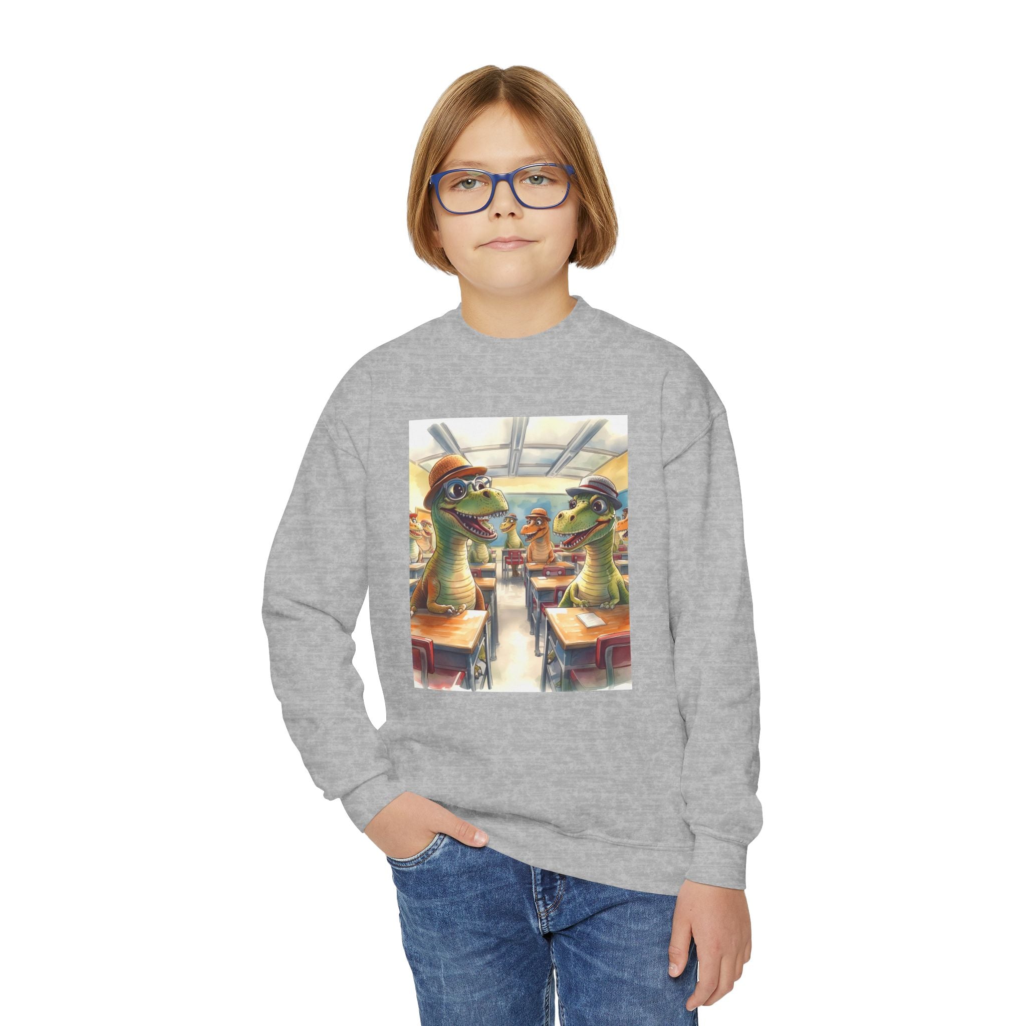 Dinosaur Classroom Youth Crewneck Sweatshirt, Fun Sweater for Kids, Perfect for Birthdays, School Events, Halloween, Unique Gift Idea